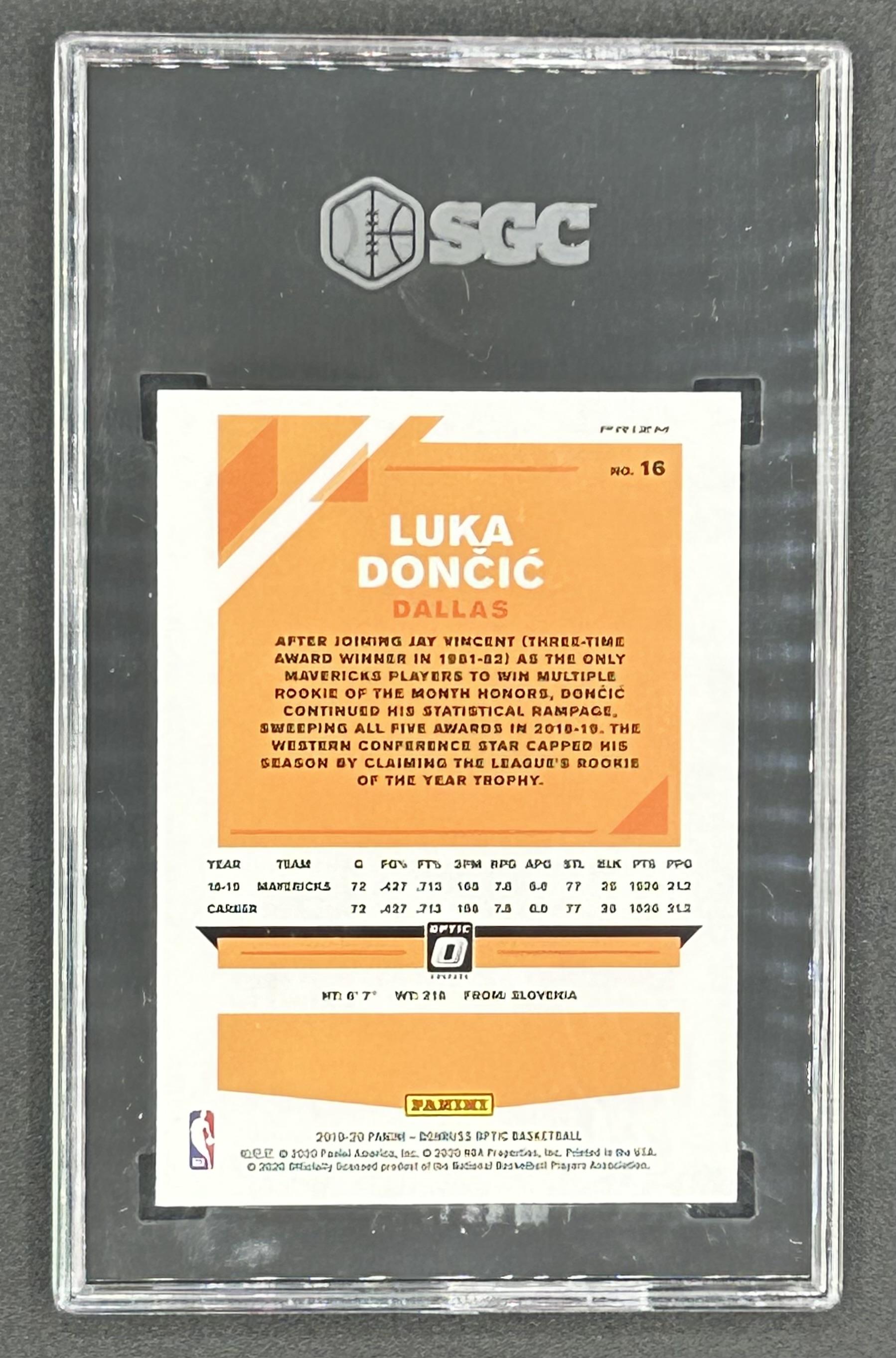 Luka Doncic 2019-20 Donruss Optic Hyper Pink #16 (SGC 10) at PristineAuction.com Luka Doncic 2019-20 Donruss Optic Hyper Pink #16 (SGC 10) at PristineAuction.com