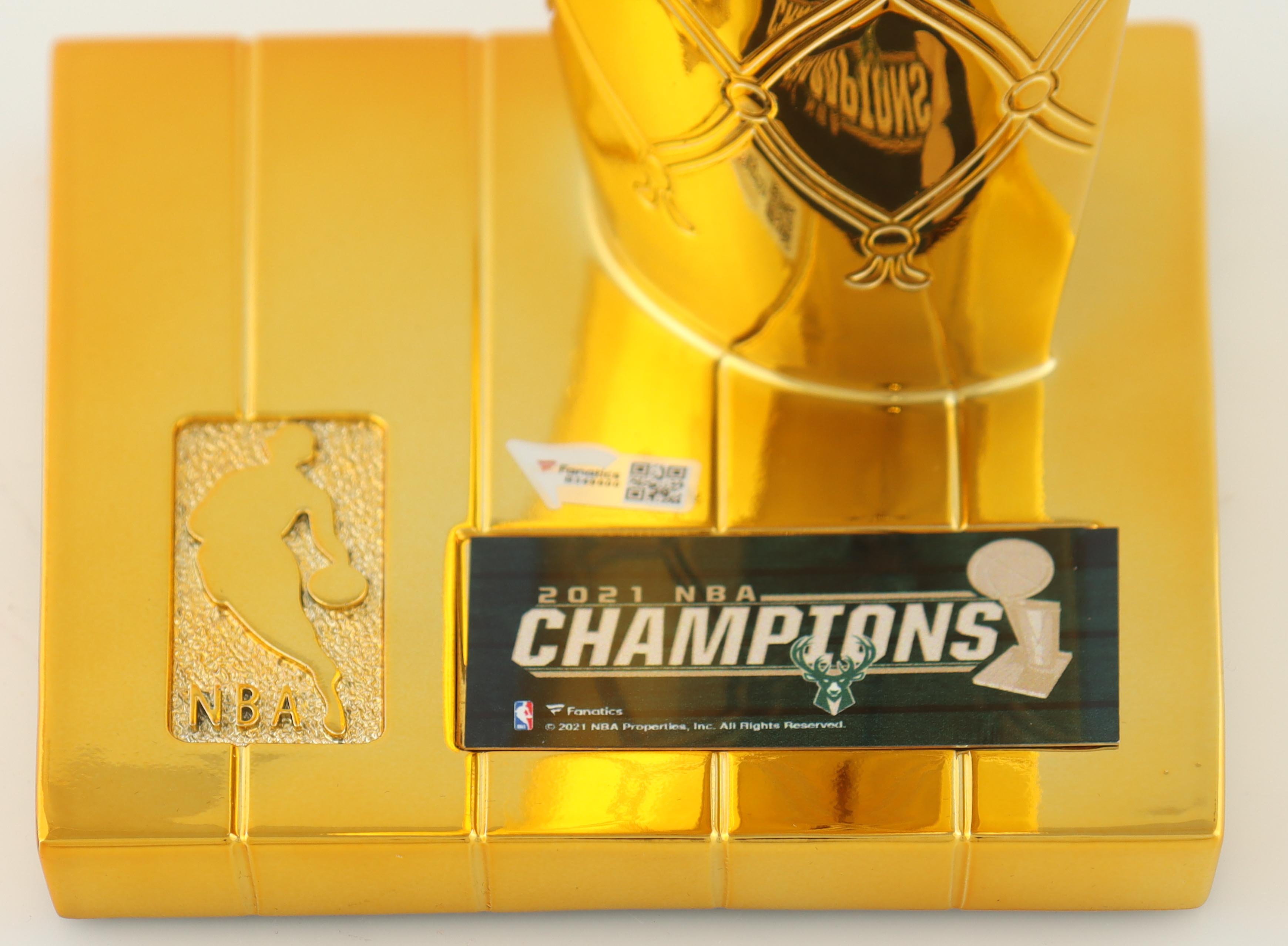 Giannis Antetokounmpo, Khris Middleton & Jrue Holiday Signed Bucks 2021 NBA Champions Replica Trophy (Fanatics) at PristineAuction.com Giannis Antetokounmpo, Khris Middleton & Jrue Holiday Signed Bucks 2021 NBA Champions Replica Trophy (Fanatics) at PristineAuction.com