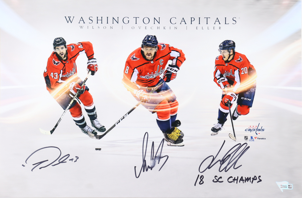 Alexander Ovechkin, Lars Eller & Tom Wilson Signed Capitals 12x18 Photo Inscribed "18 SC Champs" (Fanatics) at PristineAuction.com Alexander Ovechkin, Lars Eller & Tom Wilson Signed Capitals 12x18 Photo Inscribed "18 SC Champs" (Fanatics) at PristineAuction.com
