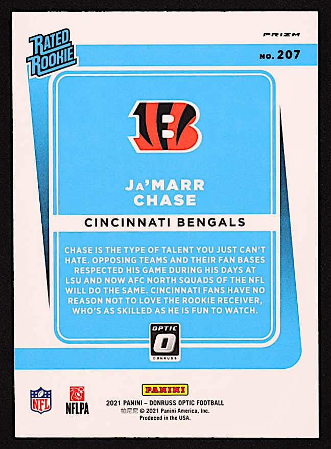 Ja'Marr Chase 2021 Donruss Optic Blue Scope #207 RR RC at PristineAuction.com Ja'Marr Chase 2021 Donruss Optic Blue Scope #207 RR RC at PristineAuction.com