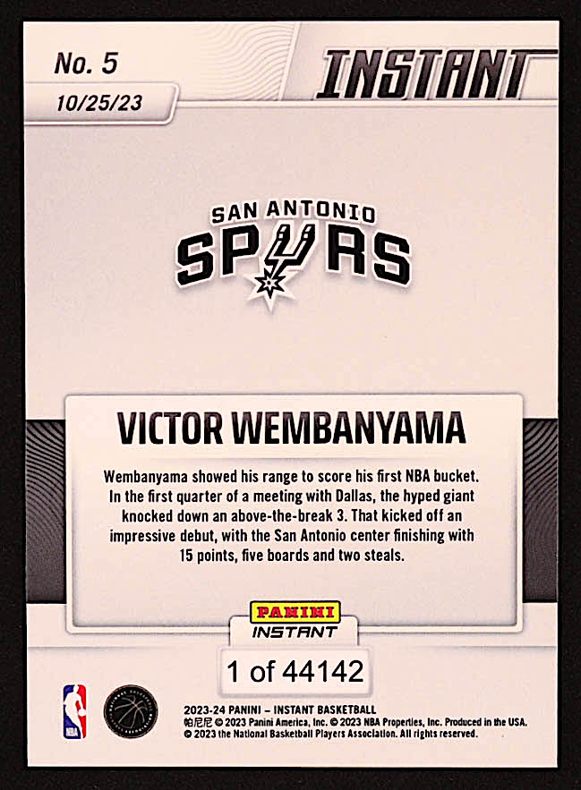 Victor Wembanyama 2023-24 Panini Instant Draft #5 RC at PristineAuction.com Victor Wembanyama 2023-24 Panini Instant Draft #5 RC at PristineAuction.com