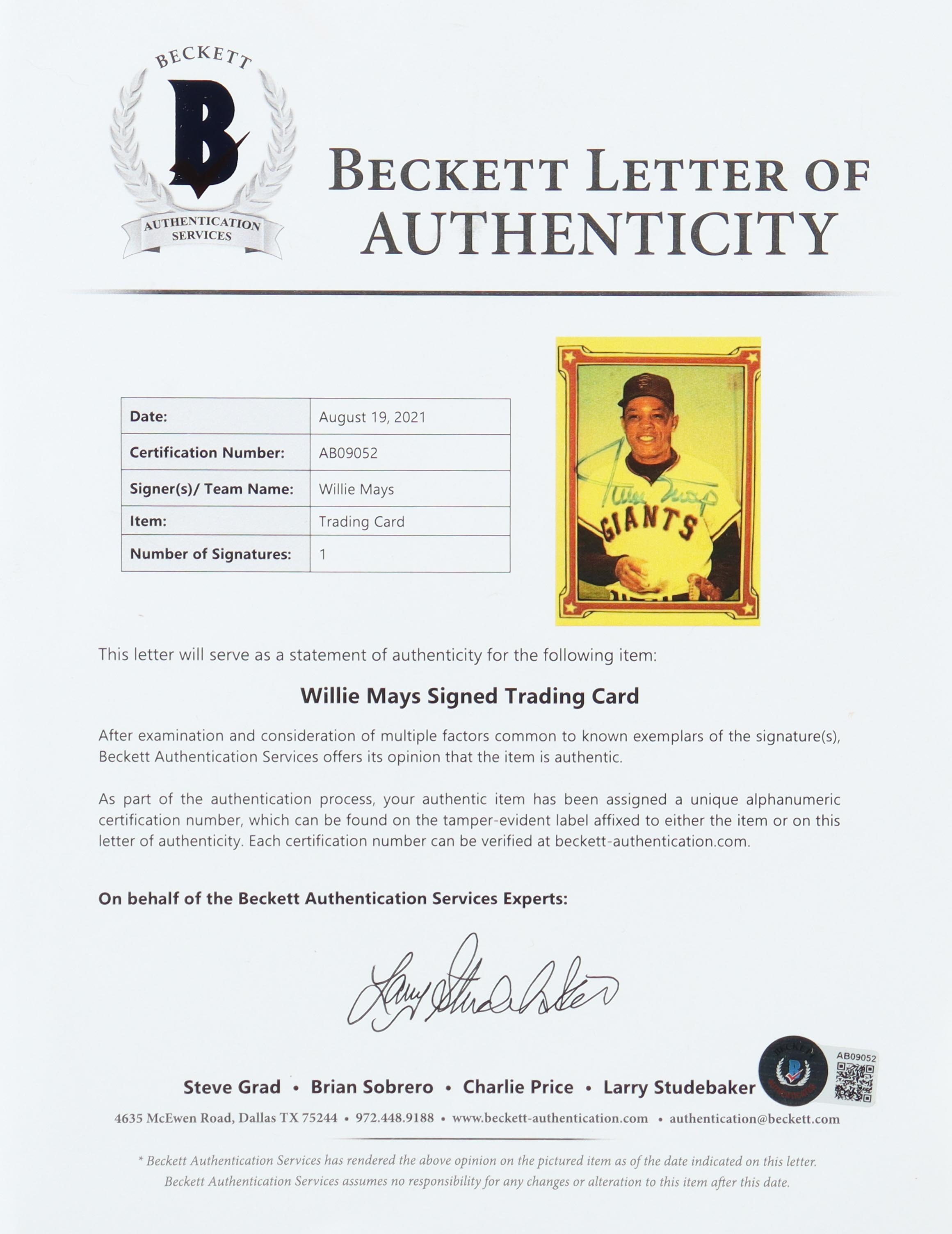 Willie Mays Signed 1984 Renata Glossy #1 Baseball Card (Beckett) at PristineAuction.com Willie Mays Signed 1984 Renata Glossy #1 Baseball Card (Beckett) at PristineAuction.com