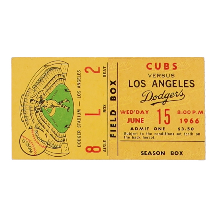 1966 Dodgers vs. Cubs Vintage Dodger Stadium Ticket at PristineAuction.com 1966 Dodgers vs. Cubs Vintage Dodger Stadium Ticket at PristineAuction.com