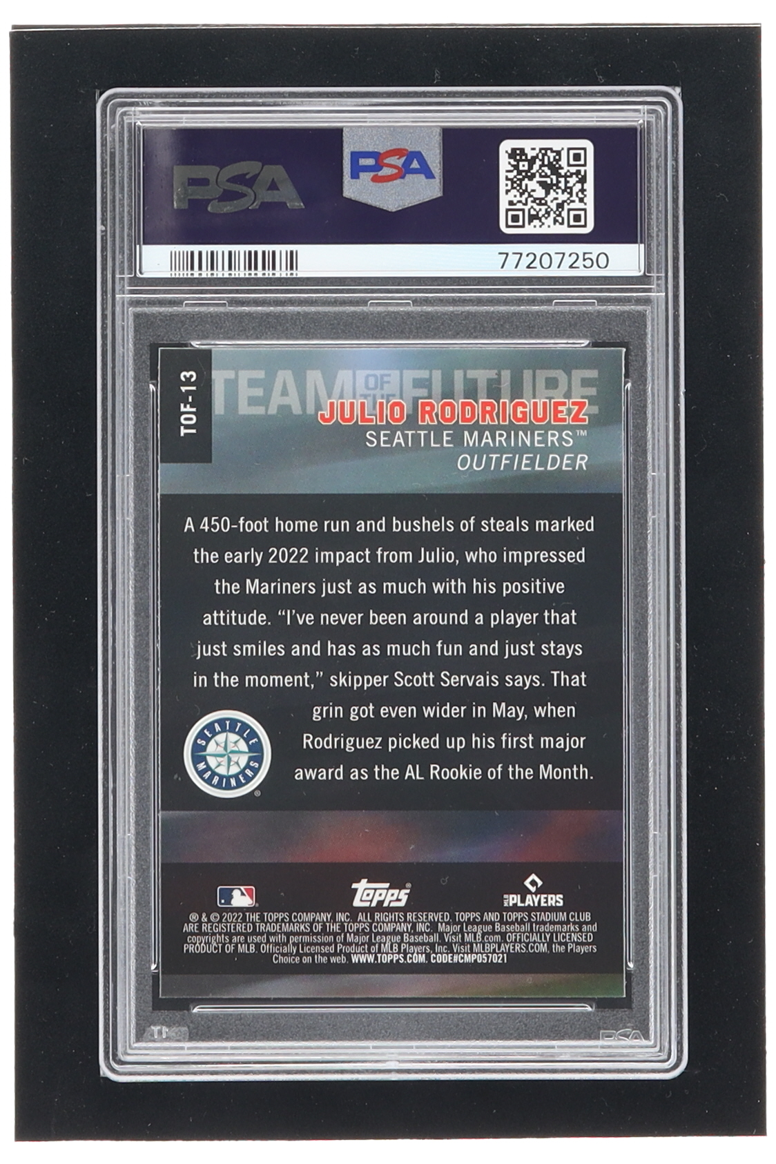 Julio Rodriguez 2022 Stadium Club Chrome Team of the Future #TOF13 RC (PSA 9) at PristineAuction.com Julio Rodriguez 2022 Stadium Club Chrome Team of the Future #TOF13 RC (PSA 9) at PristineAuction.com
