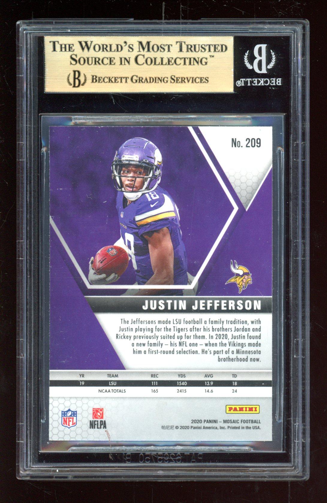Justin Jefferson 2020 Panini Mosaic #209 RC (BGS 9.5) at PristineAuction.com Justin Jefferson 2020 Panini Mosaic #209 RC (BGS 9.5) at PristineAuction.com