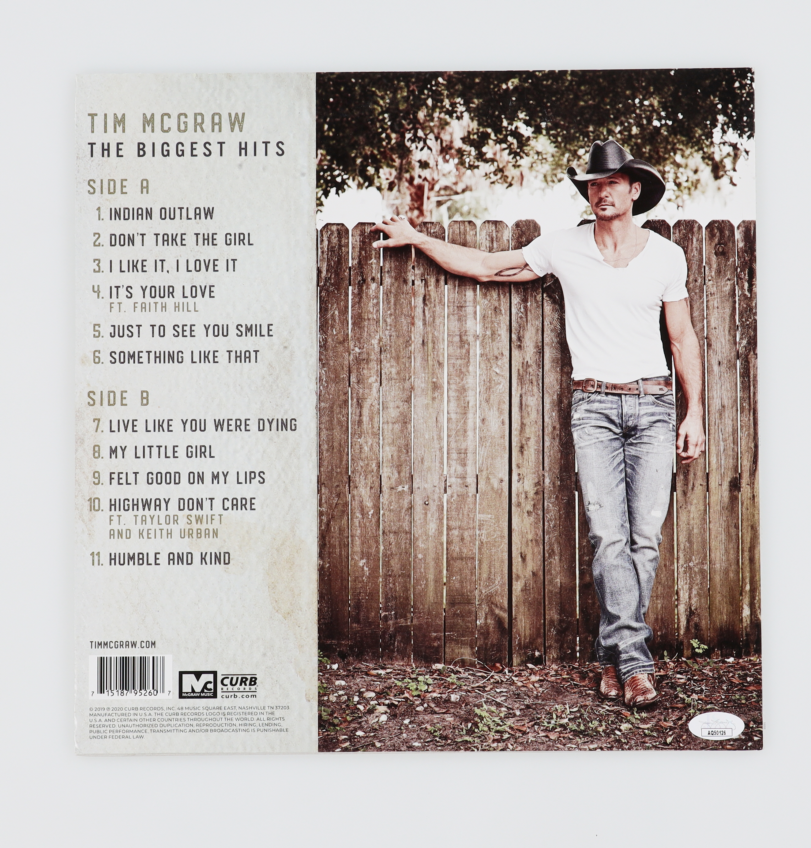 Tim McGraw Signed " Tim McGraw: Biggest Hits" Vinyl Record Album Cover (JSA) at PristineAuction.com Tim McGraw Signed " Tim McGraw: Biggest Hits" Vinyl Record Album Cover (JSA) at PristineAuction.com