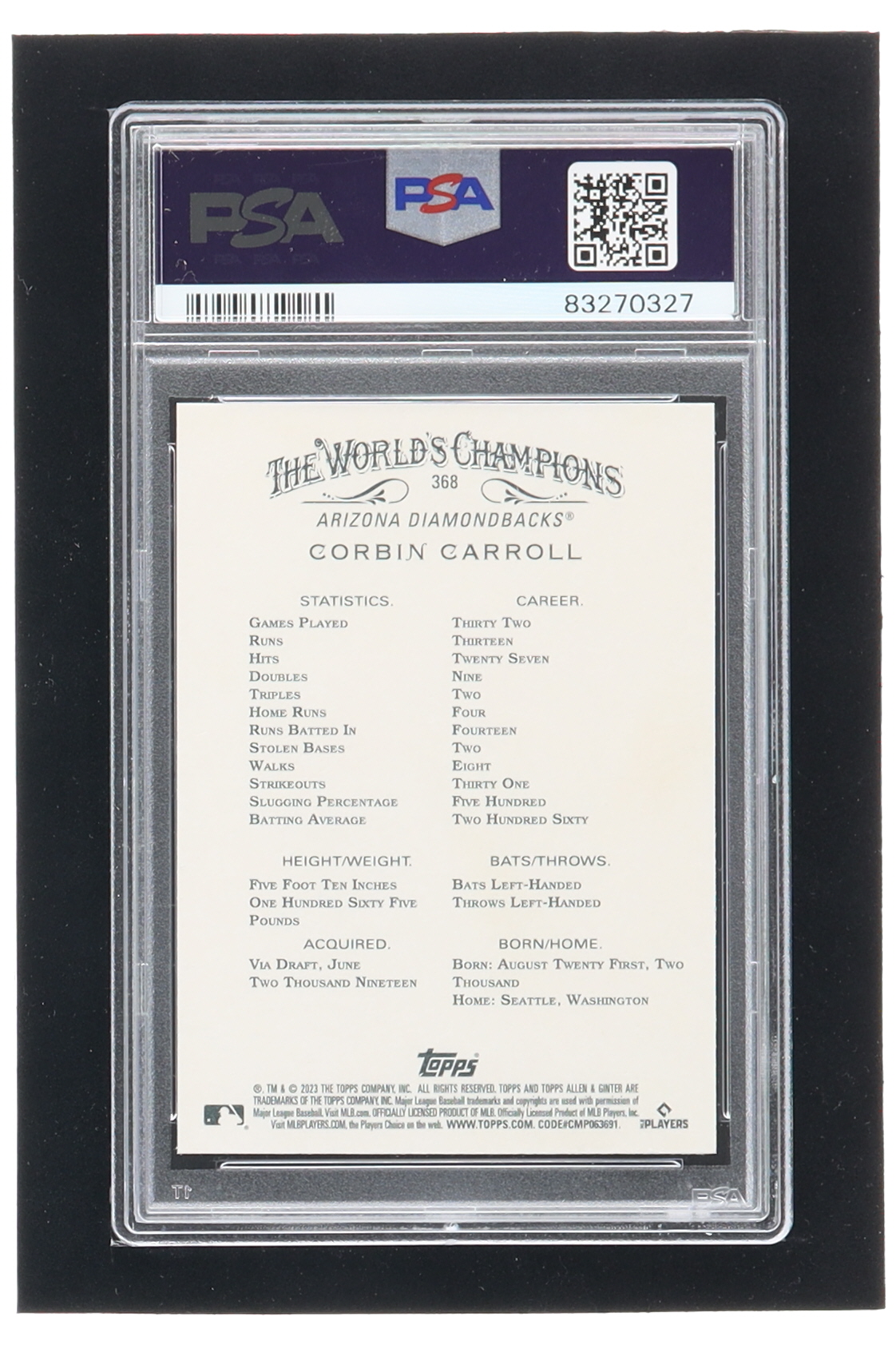 Corbin Carroll 2023 Topps Allen and Ginter #368 SP RC (PSA 10) at PristineAuction.com Corbin Carroll 2023 Topps Allen and Ginter #368 SP RC (PSA 10) at PristineAuction.com