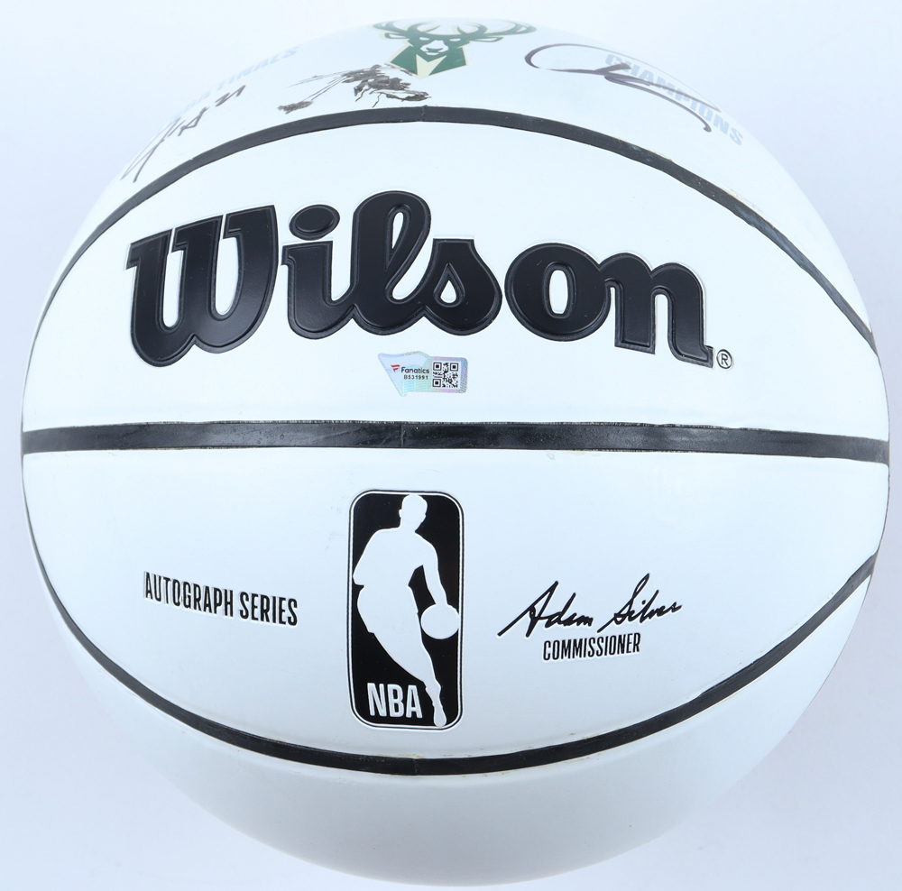 Khris Middleton, Jrue Holiday & Giannis Antetokounmpo Signed Bucks Logo NBA Basketball (Fanatics) at PristineAuction.com Khris Middleton, Jrue Holiday & Giannis Antetokounmpo Signed Bucks Logo NBA Basketball (Fanatics) at PristineAuction.com