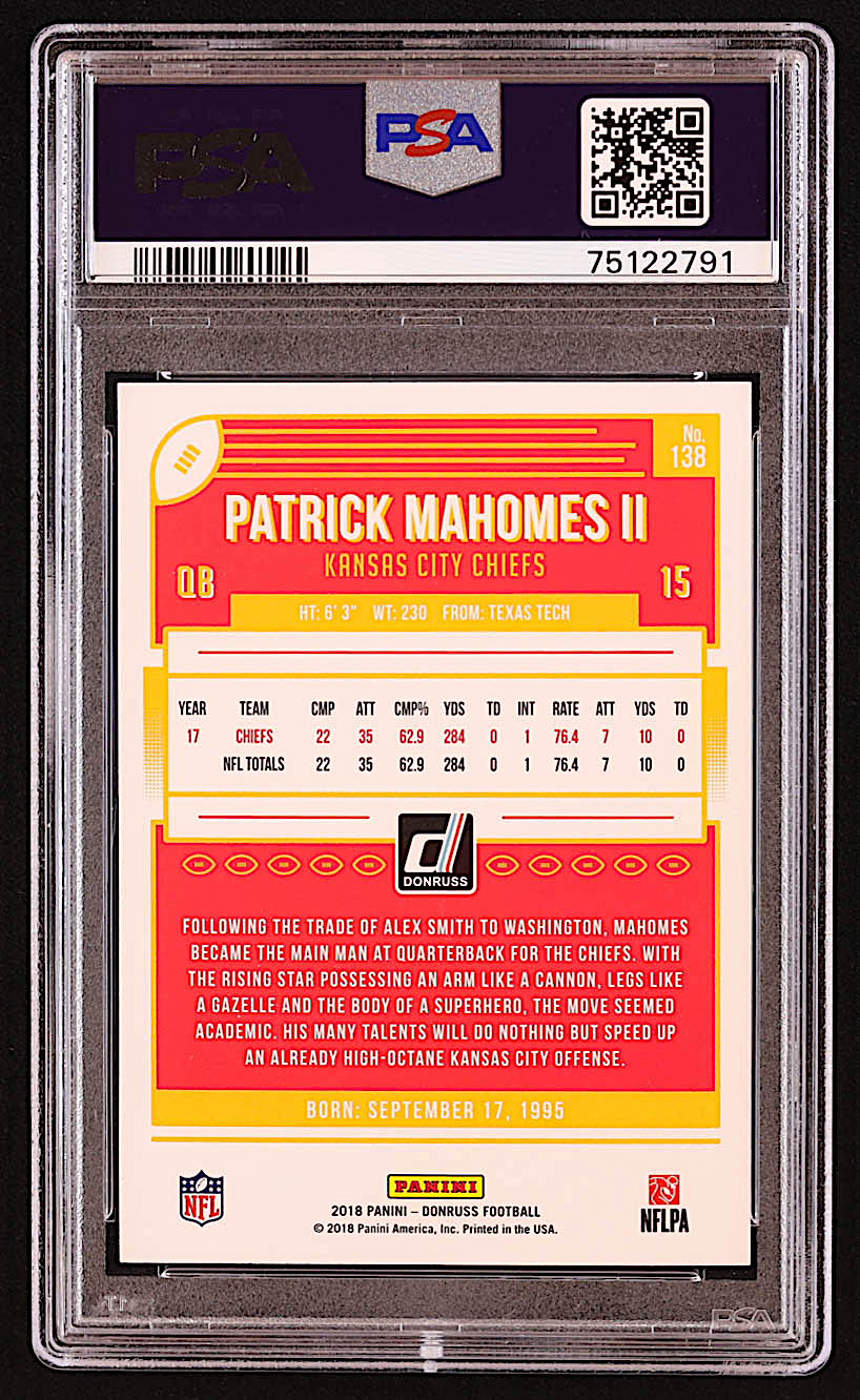 Patrick Mahomes II 2018 Donruss #138 (PSA 10) at PristineAuction.com Patrick Mahomes II 2018 Donruss #138 (PSA 10) at PristineAuction.com