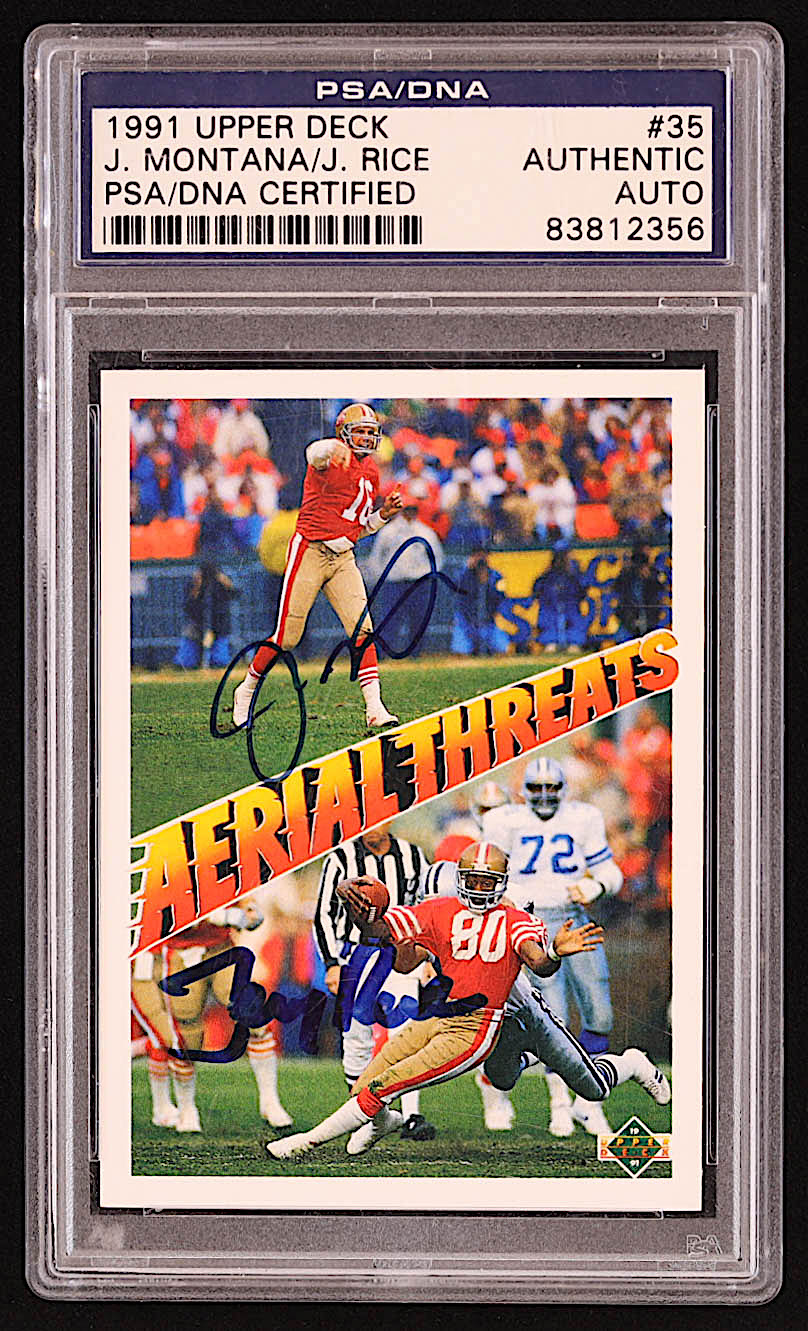 Joe Montana & Jerry Rice Signed 1991 Upper Deck #35 (PSA) at PristineAuction.com Joe Montana & Jerry Rice Signed 1991 Upper Deck #35 (PSA) at PristineAuction.com