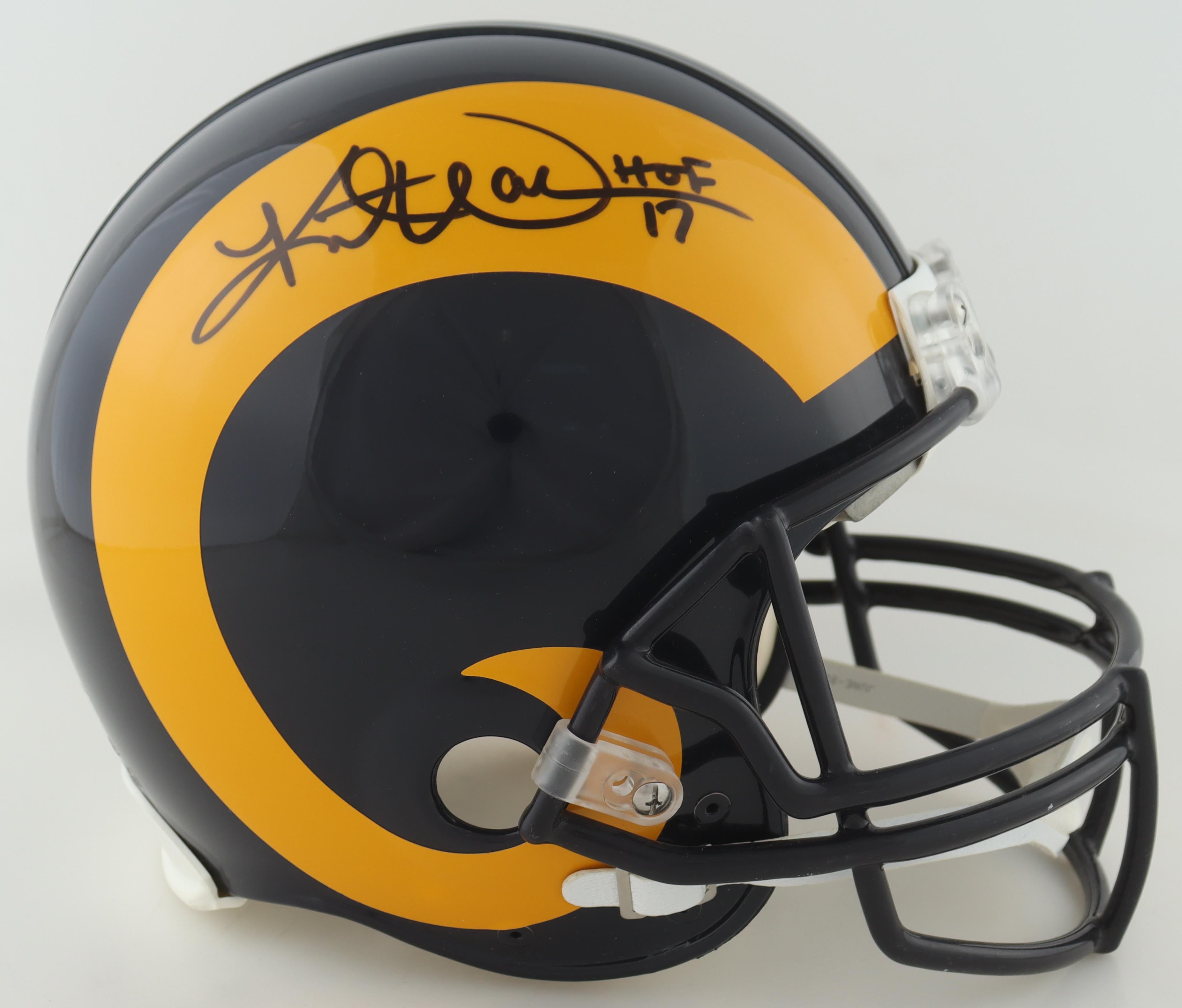 Kurt Warner Signed Rams Full-Size Authentic On-Field Speed Helmet Inscribed "HOF 17" (Fanatics) at PristineAuction.com Kurt Warner Signed Rams Full-Size Authentic On-Field Speed Helmet Inscribed "HOF 17" (Fanatics) at PristineAuction.com