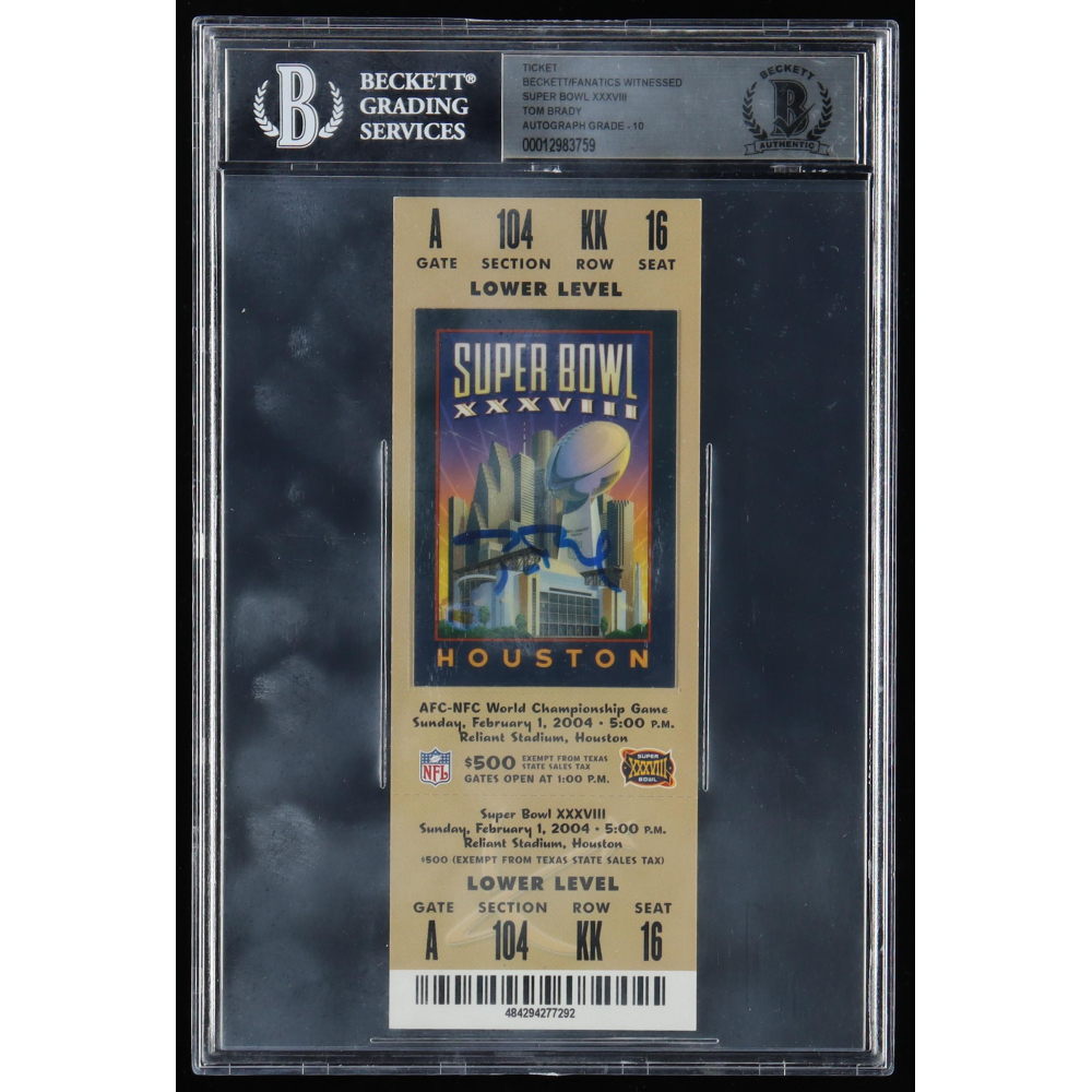 Tom Brady Signed Original 2004 Super Bowl XXXVIII Ticket (Beckett & Fanatics Autograph Graded