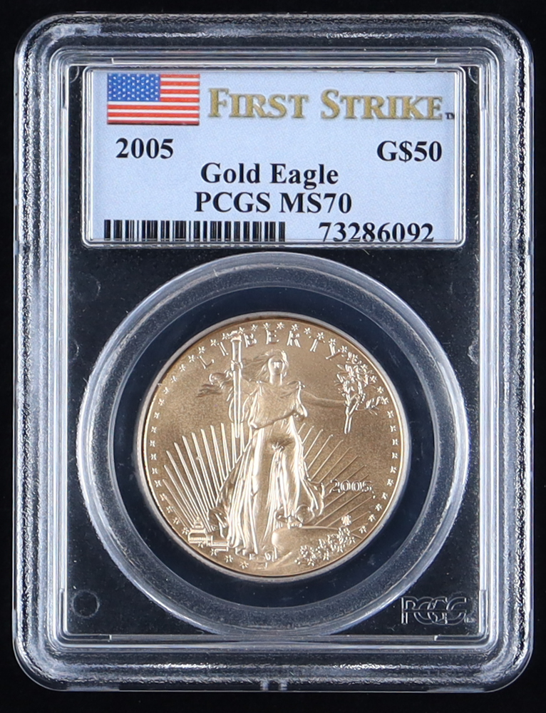 2005 American Gold Eagle $50 - 1oz. Gold - First Strike (PCGS MS70) at PristineAuction.com 2005 American Gold Eagle $50 - 1oz. Gold - First Strike (PCGS MS70) at PristineAuction.com