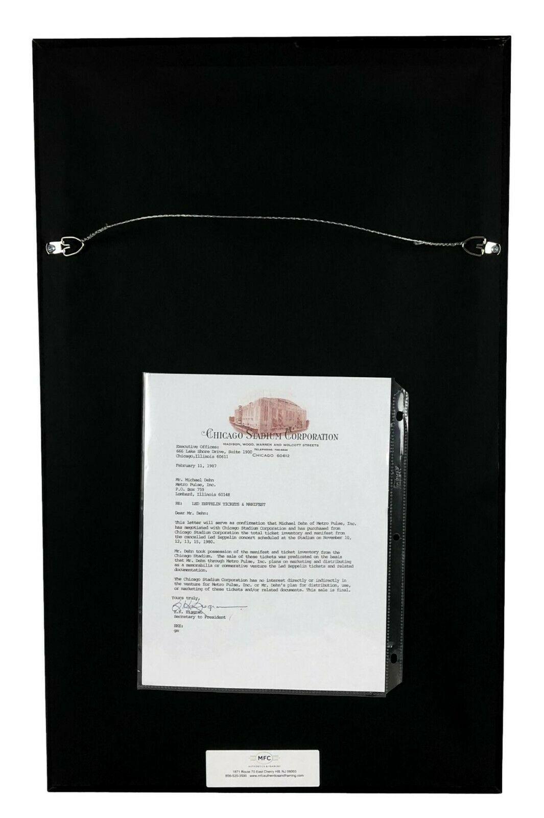 Led Zeppelin Custom Framed Display with Original 1980 Concert Ticket & Chicago Stadium Letter of Provenance at PristineAuction.com Led Zeppelin Custom Framed Display with Original 1980 Concert Ticket & Chicago Stadium Letter of Provenance at PristineAuction.com