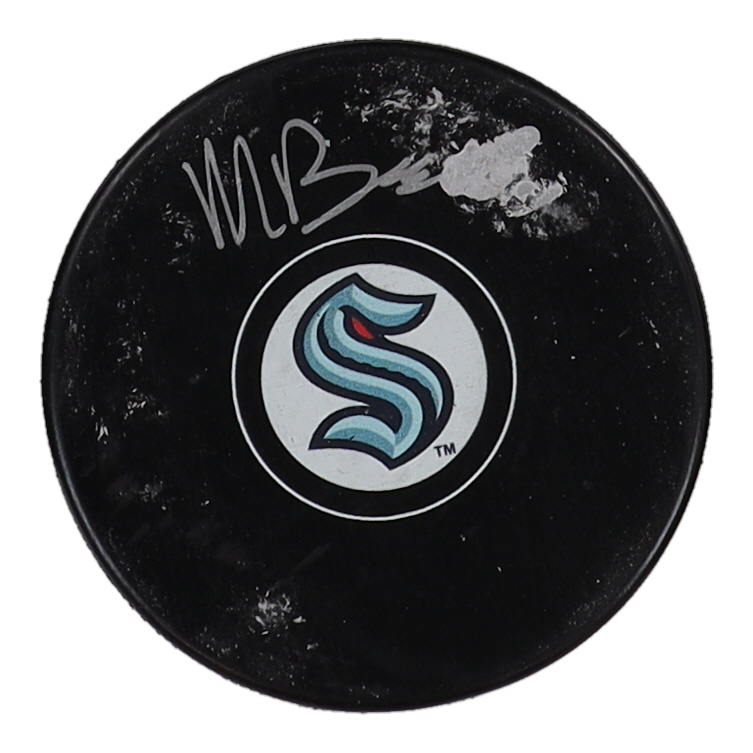 Matty Beniers Signed Kraken Logo Hockey Puck (Fanatics) at PristineAuction.com Matty Beniers Signed Kraken Logo Hockey Puck (Fanatics) at PristineAuction.com