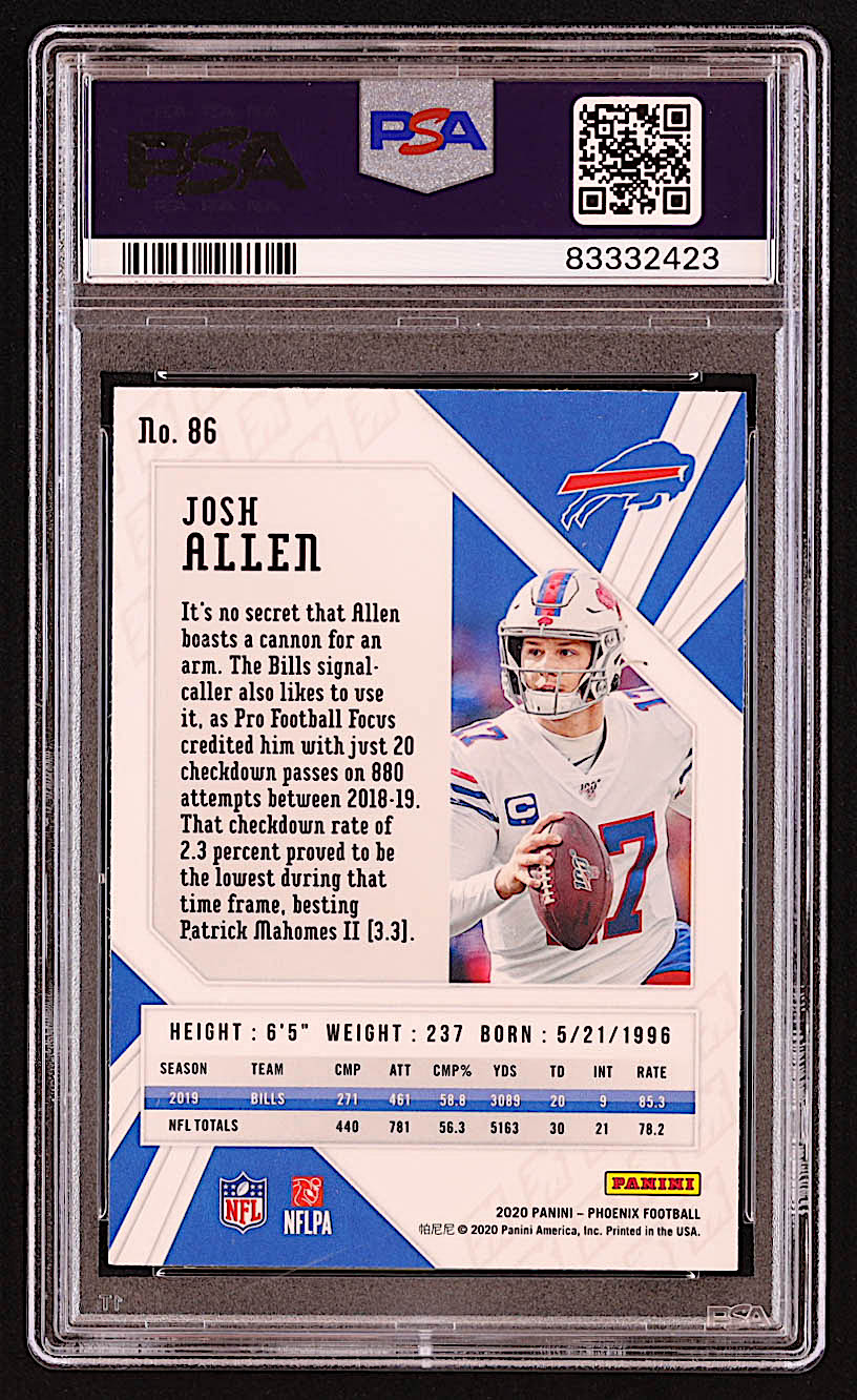 Josh Allen 2020 Panini Phoenix Fire Burst #86 RC (PSA 10) at PristineAuction.com Josh Allen 2020 Panini Phoenix Fire Burst #86 RC (PSA 10) at PristineAuction.com