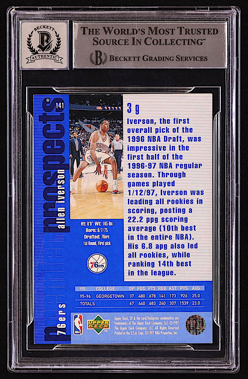 Allen Iverson Signed 1996-97 SP #141 RC (BGS | Autograph Graded BGS 10) at PristineAuction.com Allen Iverson Signed 1996-97 SP #141 RC (BGS | Autograph Graded BGS 10) at PristineAuction.com