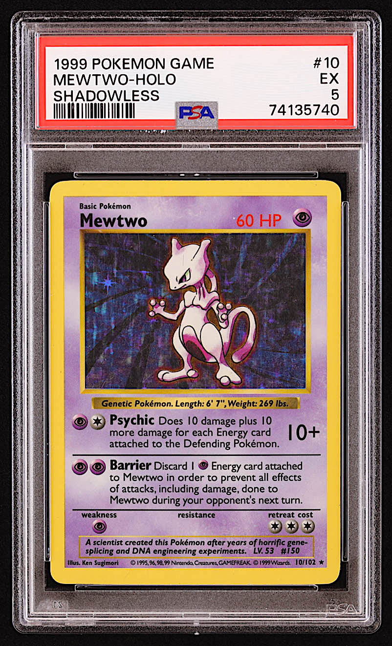 Mewtwo Pokemon 1999 Base Shadowless #10 Holo (PSA 5) at PristineAuction.com Mewtwo Pokemon 1999 Base Shadowless #10 Holo (PSA 5) at PristineAuction.com