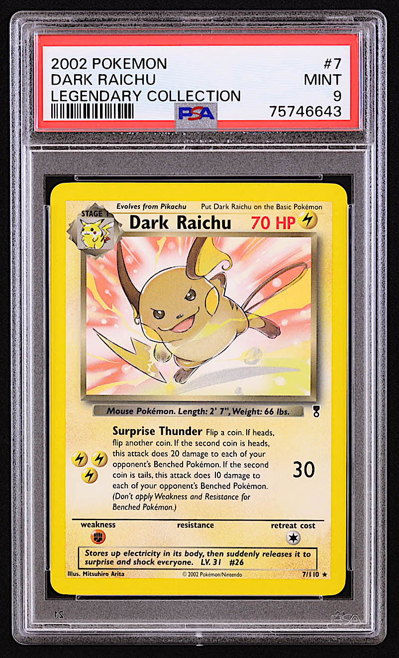 Dark Raichu Pokemon 2002 Legendary Collection #7 (PSA 9) at PristineAuction.com Dark Raichu Pokemon 2002 Legendary Collection #7 (PSA 9) at PristineAuction.com