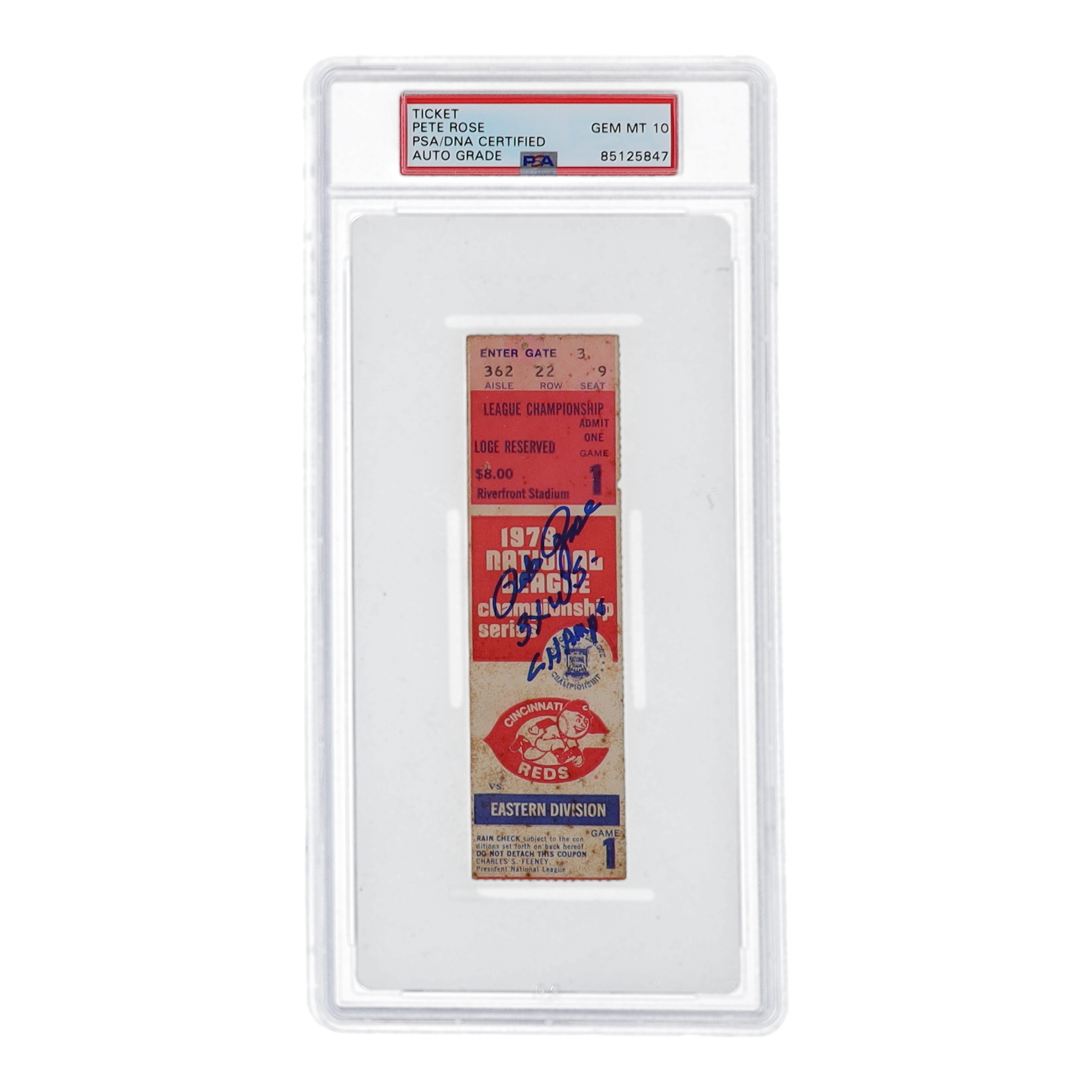 Pete Rose Signed 1979 National League Championship Ticket Inscribed "3x W.S. Champs" (PSA | Auto Grade 10) at PristineAuction.com Pete Rose Signed 1979 National League Championship Ticket Inscribed "3x W.S. Champs" (PSA | Auto Grade 10) at PristineAuction.com