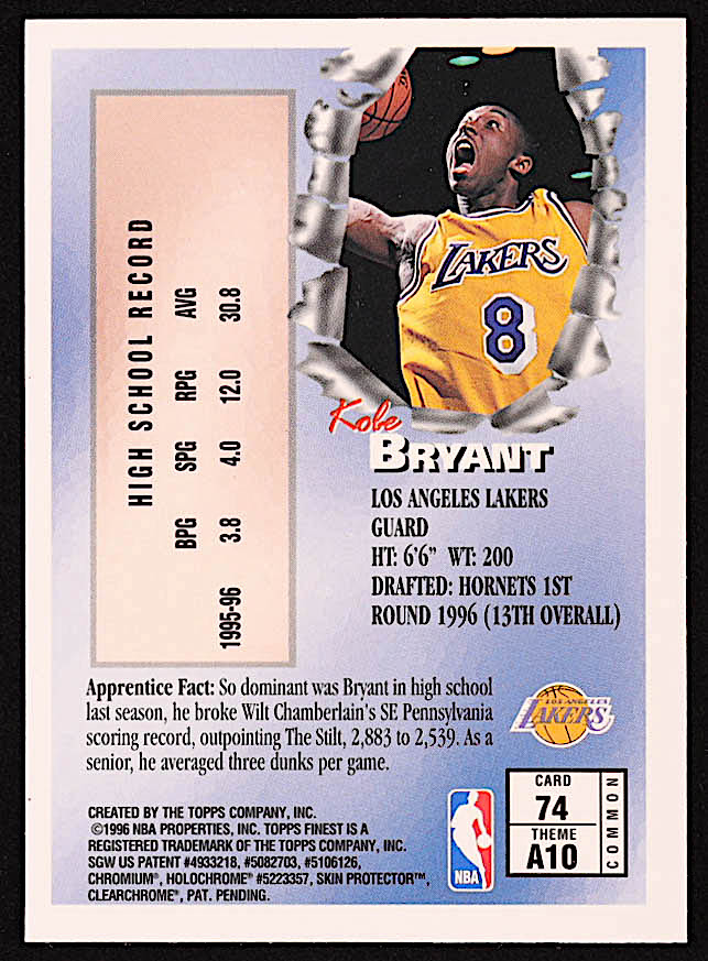 Kobe Bryant 1996-97 Finest #74 B RC at PristineAuction.com Kobe Bryant 1996-97 Finest #74 B RC at PristineAuction.com