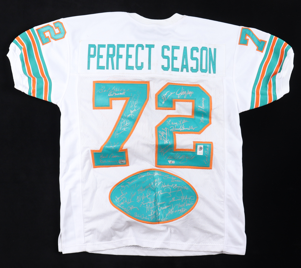 1972 "Perfect Season" LE Jersey Signed by (40) with Bob Griese, Larry Ball, Larry Csonka, Mercury Morris (Fanatics & Mounted Memories) at PristineAuction.com 1972 "Perfect Season" LE Jersey Signed by (40) with Bob Griese, Larry Ball, Larry Csonka, Mercury Morris (Fanatics & Mounted Memories) at PristineAuction.com