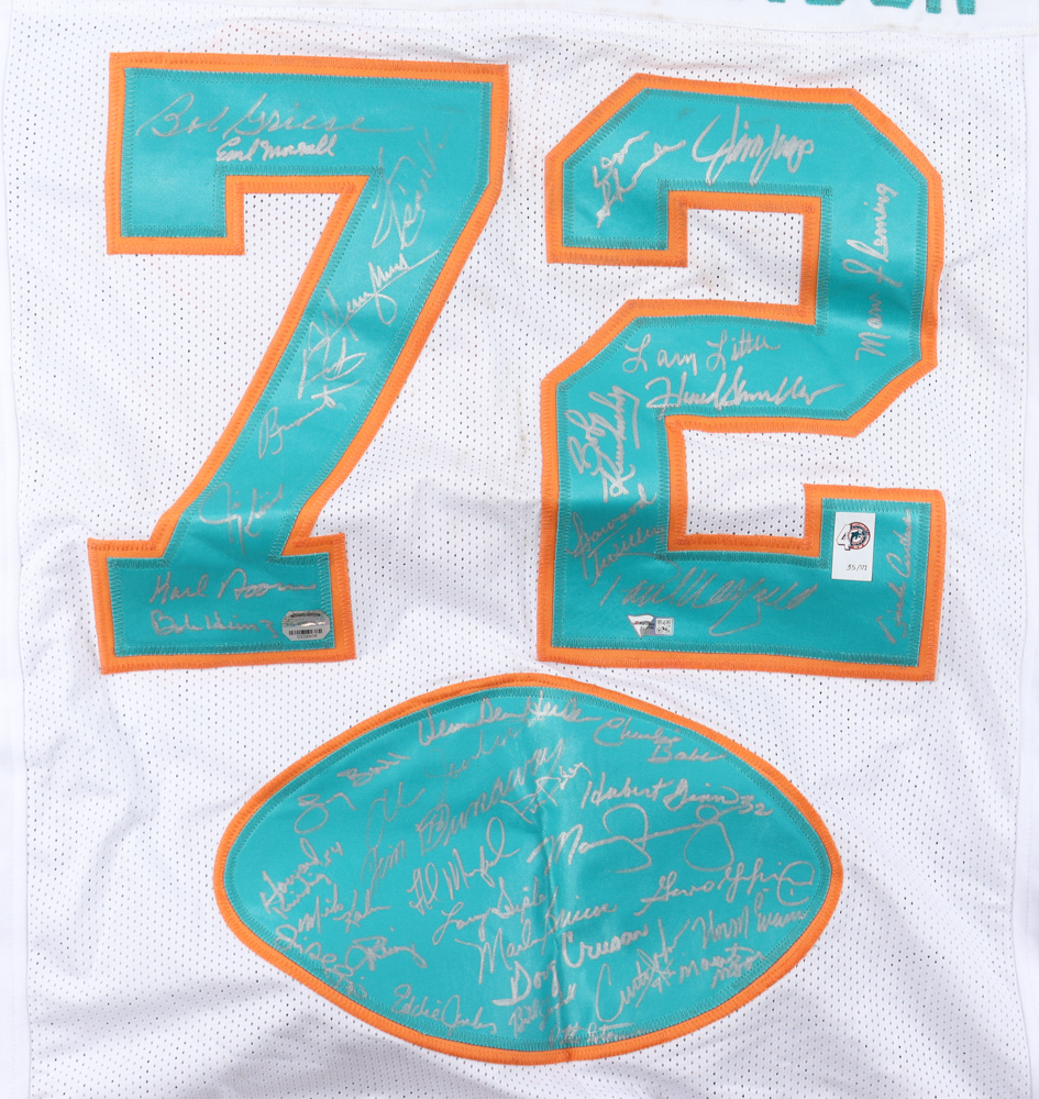 1972 "Perfect Season" LE Jersey Signed by (40) with Bob Griese, Larry Ball, Larry Csonka, Mercury Morris (Fanatics & Mounted Memories) at PristineAuction.com 1972 "Perfect Season" LE Jersey Signed by (40) with Bob Griese, Larry Ball, Larry Csonka, Mercury Morris (Fanatics & Mounted Memories) at PristineAuction.com