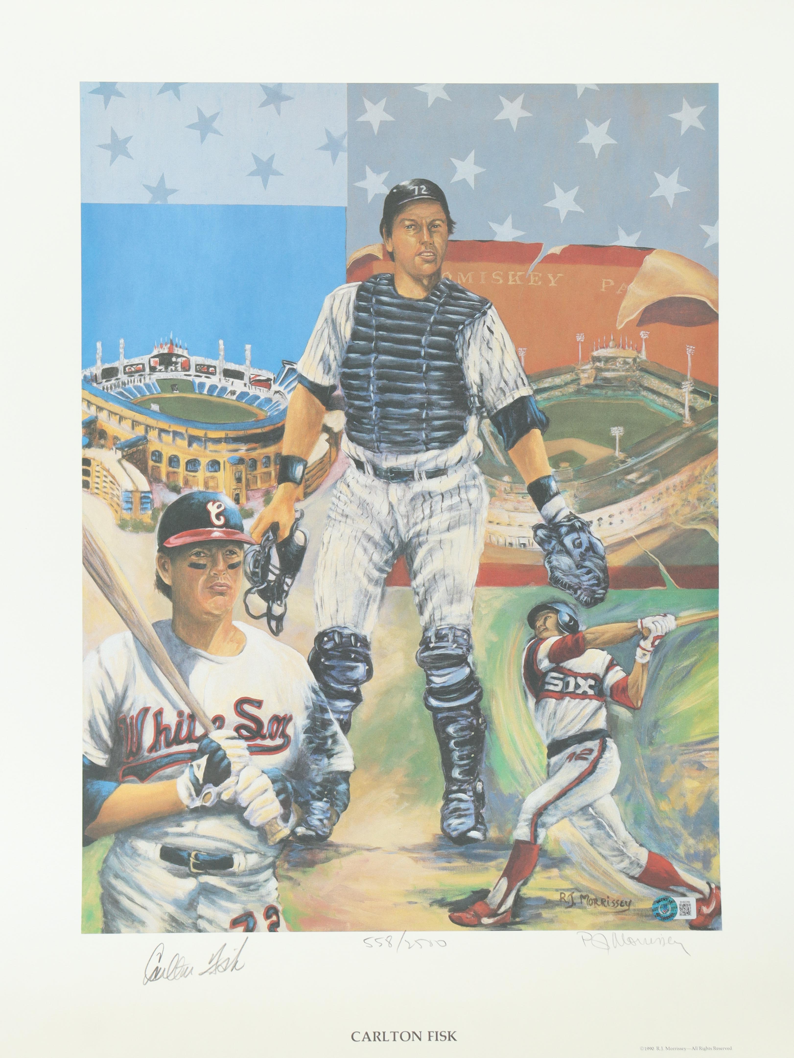 Carlton Fisk Signed LE White Sox 18x24 R.J. Morrison Canvas Lithograph (Beckett) at PristineAuction.com Carlton Fisk Signed LE White Sox 18x24 R.J. Morrison Canvas Lithograph (Beckett) at PristineAuction.com