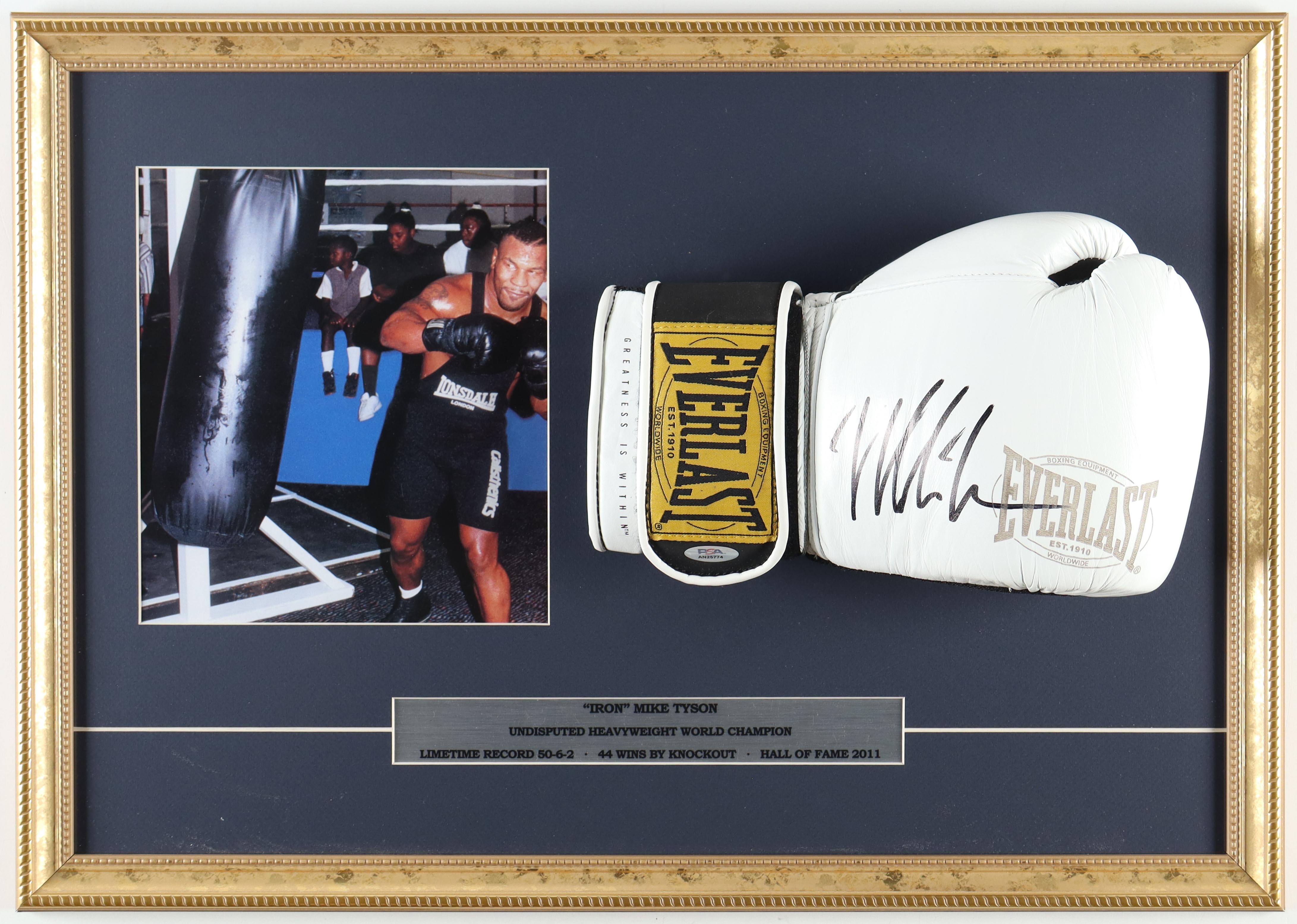 Mike Tyson Signed Custom Framed Everlast Boxing Glove Display (PSA) at PristineAuction.com Mike Tyson Signed Custom Framed Everlast Boxing Glove Display (PSA) at PristineAuction.com