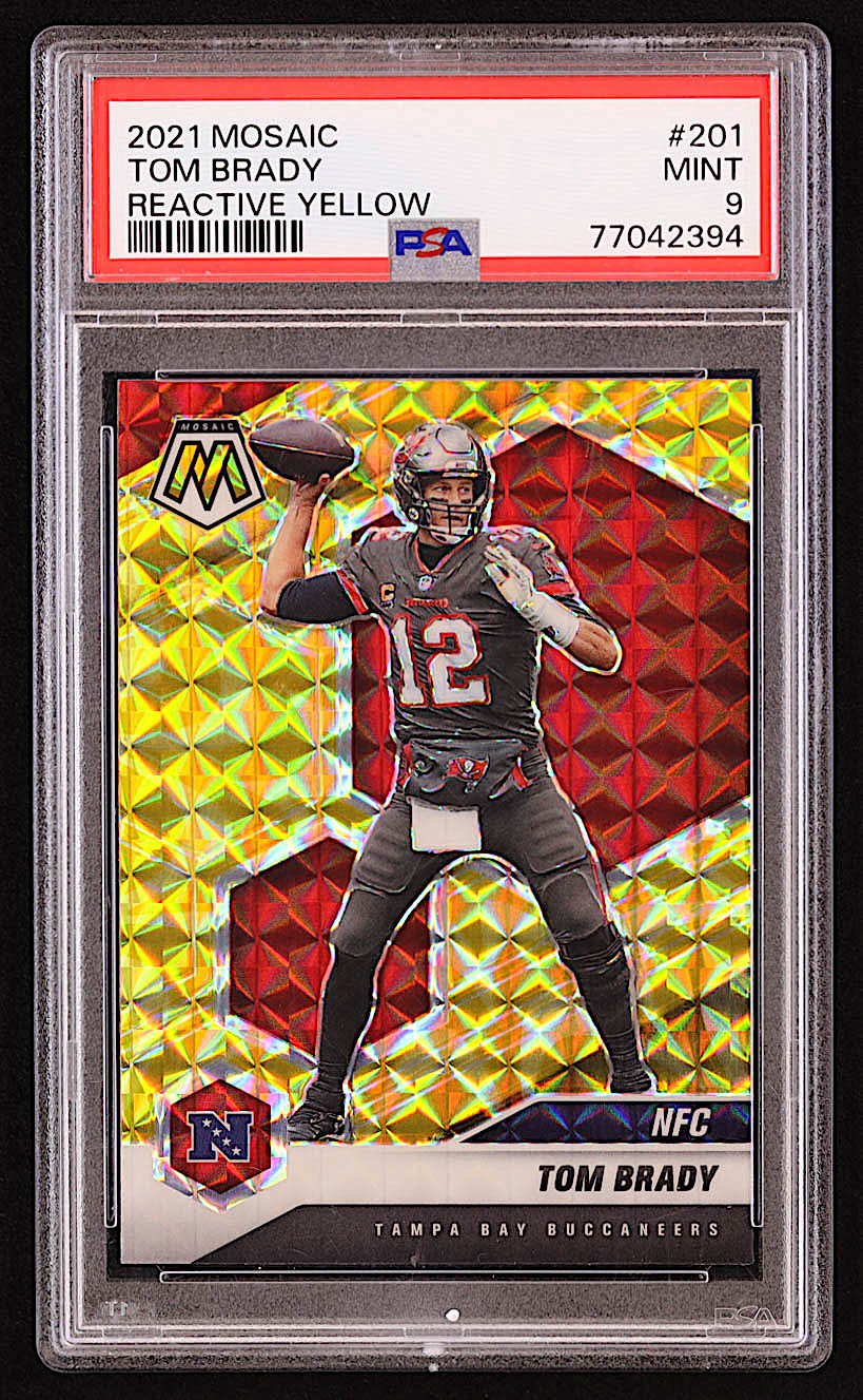 Tom Brady 2021 Panini Mosaic Mosaic Reactive Yellow #201 NFC (PSA 9) at PristineAuction.com Tom Brady 2021 Panini Mosaic Mosaic Reactive Yellow #201 NFC (PSA 9) at PristineAuction.com