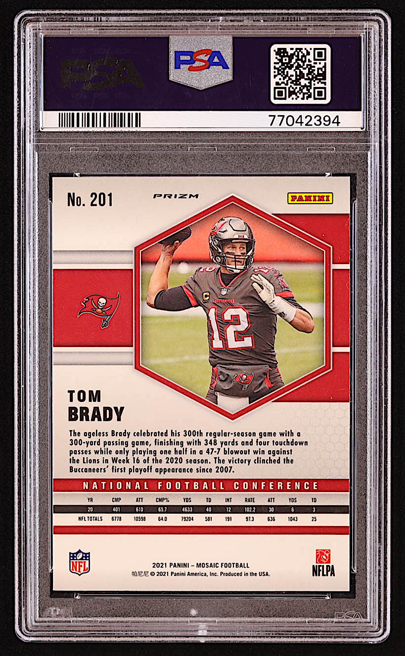 Tom Brady 2021 Panini Mosaic Mosaic Reactive Yellow #201 NFC (PSA 9) at PristineAuction.com Tom Brady 2021 Panini Mosaic Mosaic Reactive Yellow #201 NFC (PSA 9) at PristineAuction.com