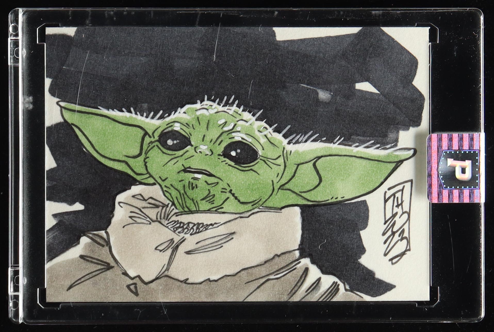 Grogu | Baby Yoda | Star Wars | Original Art Sketch Card by Tom Hodges (1/1 Original Art) at PristineAuction.com Grogu | Baby Yoda | Star Wars | Original Art Sketch Card by Tom Hodges (1/1 Original Art) at PristineAuction.com