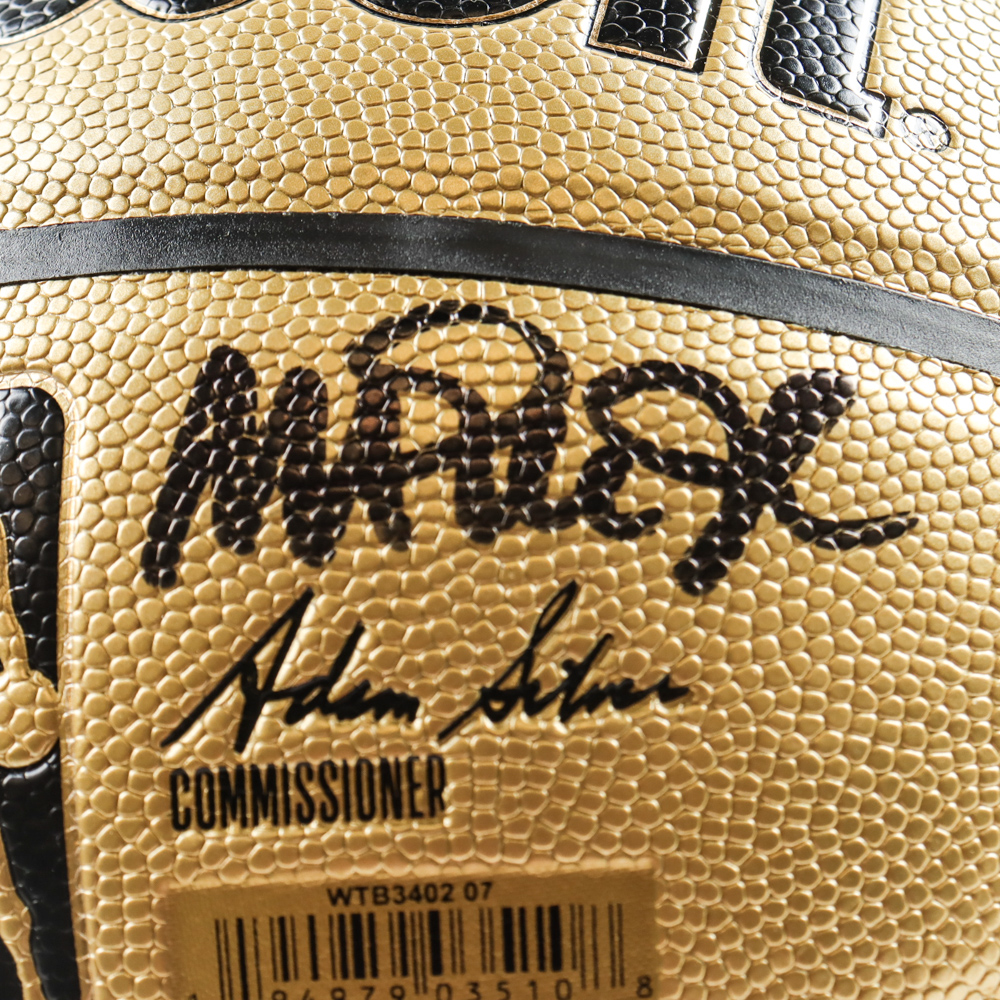 Magic Johnson & Jerry West Signed Special Gold Edition NBA Basketball with All-Wood Stand Inscribed "The Logo" (Beckett) at PristineAuction.com Magic Johnson & Jerry West Signed Special Gold Edition NBA Basketball with All-Wood Stand Inscribed "The Logo" (Beckett) at PristineAuction.com