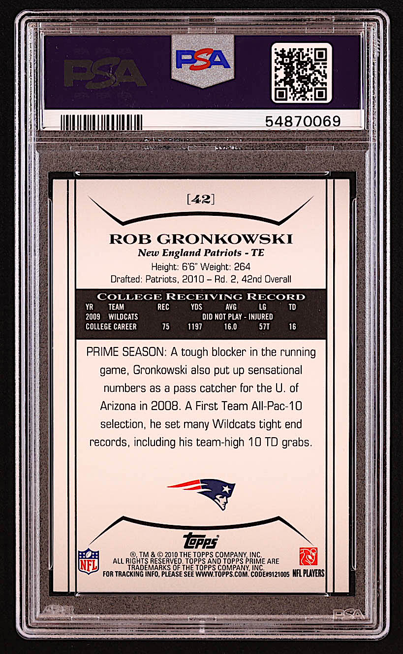 Rob Gronkowski 2010 Topps Prime Retail #42 RC (PSA 9) at PristineAuction.com Rob Gronkowski 2010 Topps Prime Retail #42 RC (PSA 9) at PristineAuction.com
