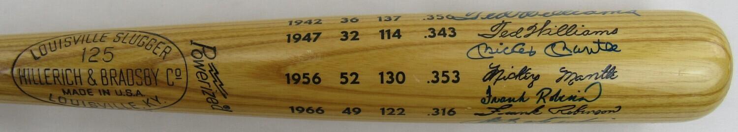 "Triple Crown Winners" Louisville Slugger Baseball Bat Signed by (4) with Ted Williams, Mickey Mantle, Frank Robinson & Carl Yastrzemski (JSA) at PristineAuction.com "Triple Crown Winners" Louisville Slugger Baseball Bat Signed by (4) with Ted Williams, Mickey Mantle, Frank Robinson & Carl Yastrzemski (JSA) at PristineAuction.com