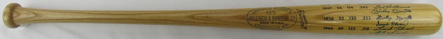 "Triple Crown Winners" Louisville Slugger Baseball Bat Signed by (4) with Ted Williams, Mickey Mantle, Frank Robinson & Carl Yastrzemski (JSA) at PristineAuction.com "Triple Crown Winners" Louisville Slugger Baseball Bat Signed by (4) with Ted Williams, Mickey Mantle, Frank Robinson & Carl Yastrzemski (JSA) at PristineAuction.com