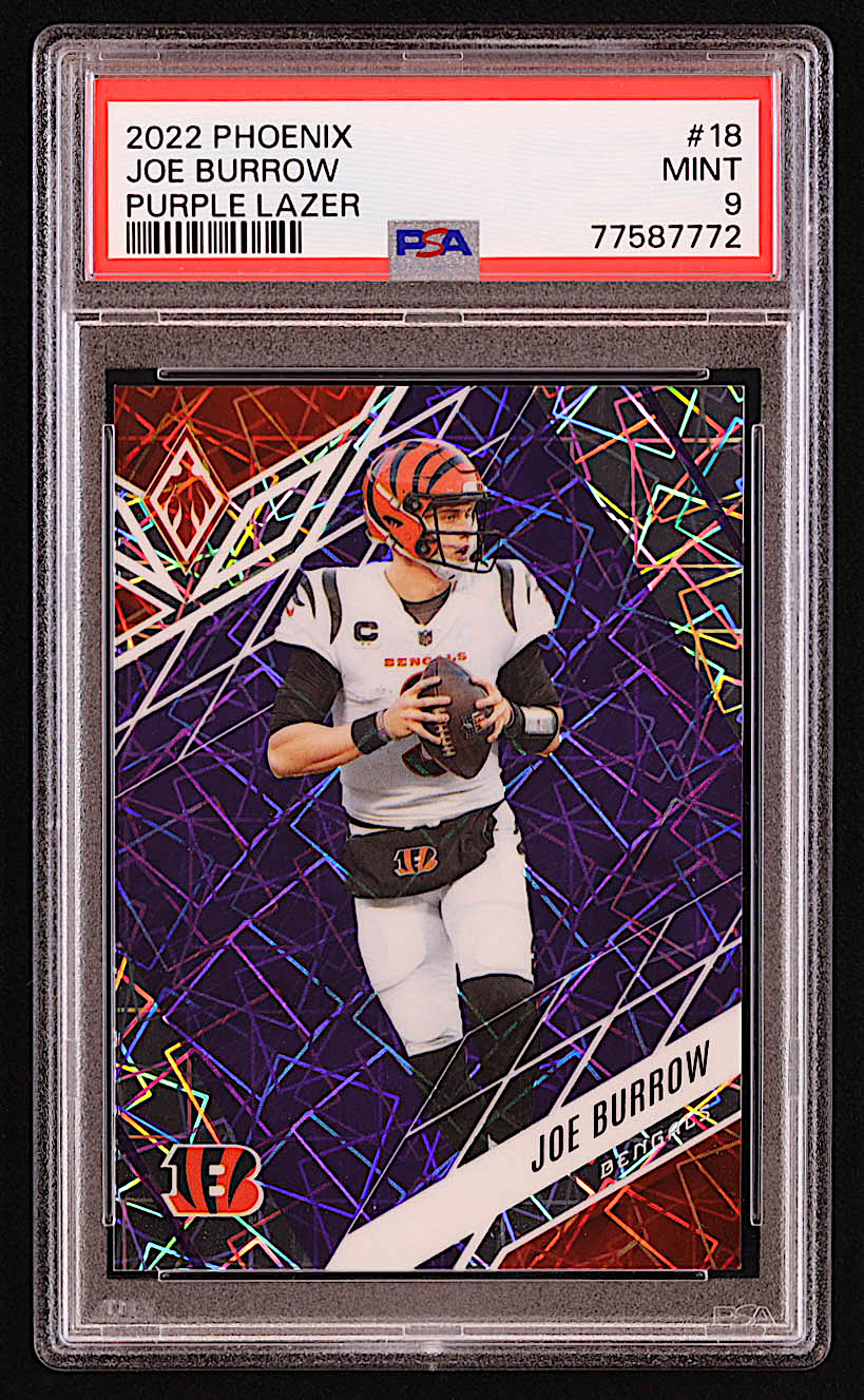 Joe Burrow 2022 Panini Phoenix Purple Lazer #18 #80/99 (PSA 9) at PristineAuction.com Joe Burrow 2022 Panini Phoenix Purple Lazer #18 #80/99 (PSA 9) at PristineAuction.com