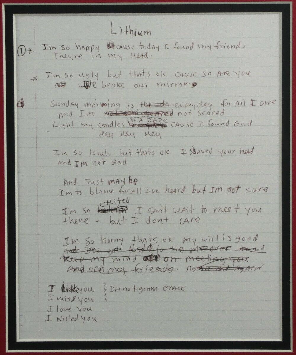 Kurt Cobain Nirvana Custom Framed Photo Display with "Lithium" Lyrics ...