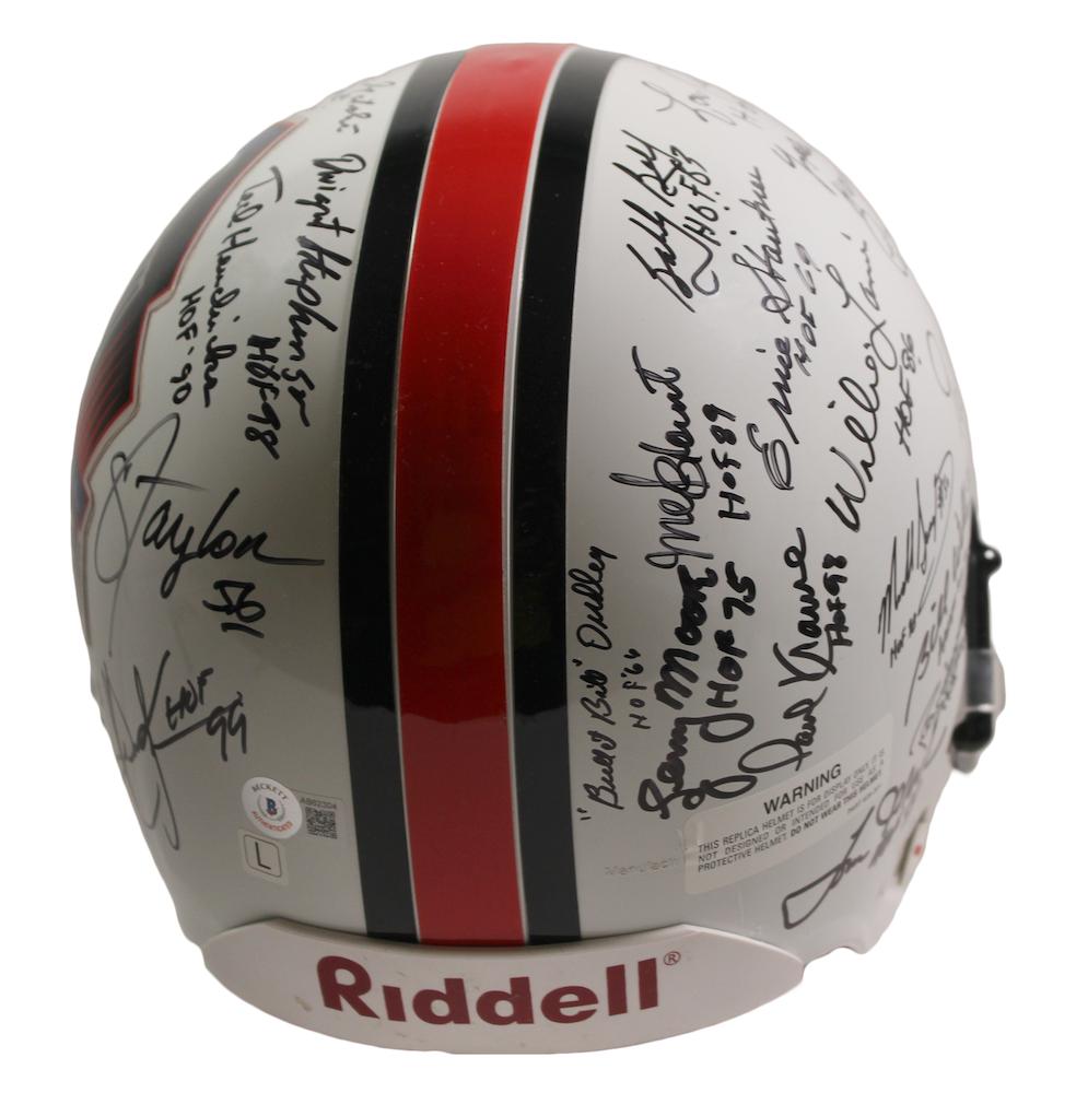 Hall of Fame Logo Full-Size Helmet Signed By (29) with Lawrence Taylor, Eric Dickerson, Stan Jones, Dante Lavelli with HOF Inscriptions (Beckett) at PristineAuction.com Hall of Fame Logo Full-Size Helmet Signed By (29) with Lawrence Taylor, Eric Dickerson, Stan Jones, Dante Lavelli with HOF Inscriptions (Beckett) at PristineAuction.com