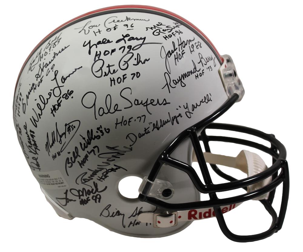 Hall of Fame Logo Full-Size Helmet Signed By (29) with Lawrence Taylor, Eric Dickerson, Stan Jones, Dante Lavelli with HOF Inscriptions (Beckett) at PristineAuction.com Hall of Fame Logo Full-Size Helmet Signed By (29) with Lawrence Taylor, Eric Dickerson, Stan Jones, Dante Lavelli with HOF Inscriptions (Beckett) at PristineAuction.com