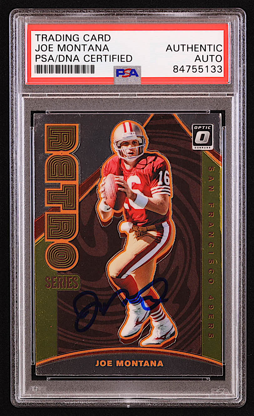 Joe Montana Signed 2020 Donruss Optic Retro Series #1 (PSA) at PristineAuction.com Joe Montana Signed 2020 Donruss Optic Retro Series #1 (PSA) at PristineAuction.com