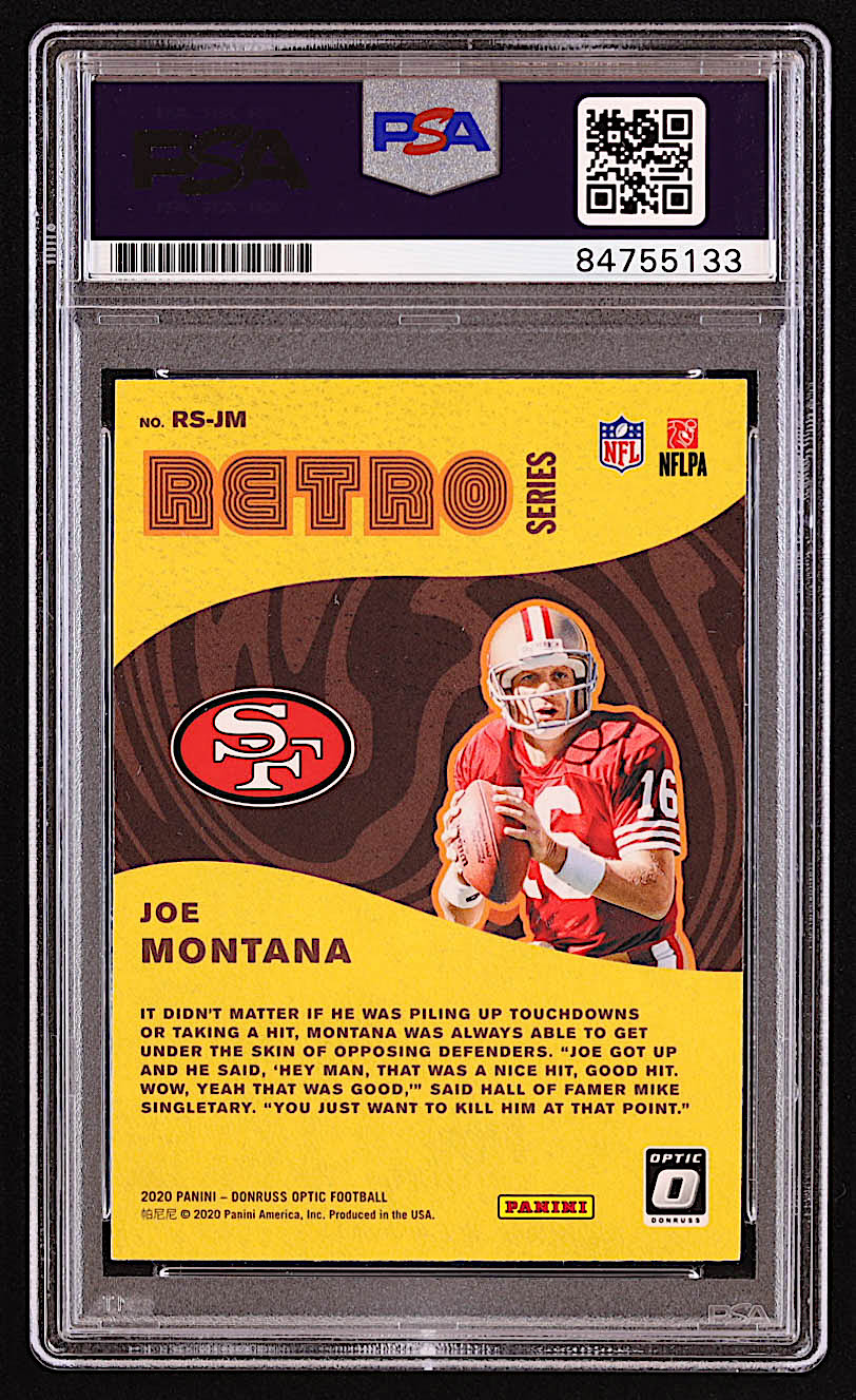 Joe Montana Signed 2020 Donruss Optic Retro Series #1 (PSA) at PristineAuction.com Joe Montana Signed 2020 Donruss Optic Retro Series #1 (PSA) at PristineAuction.com