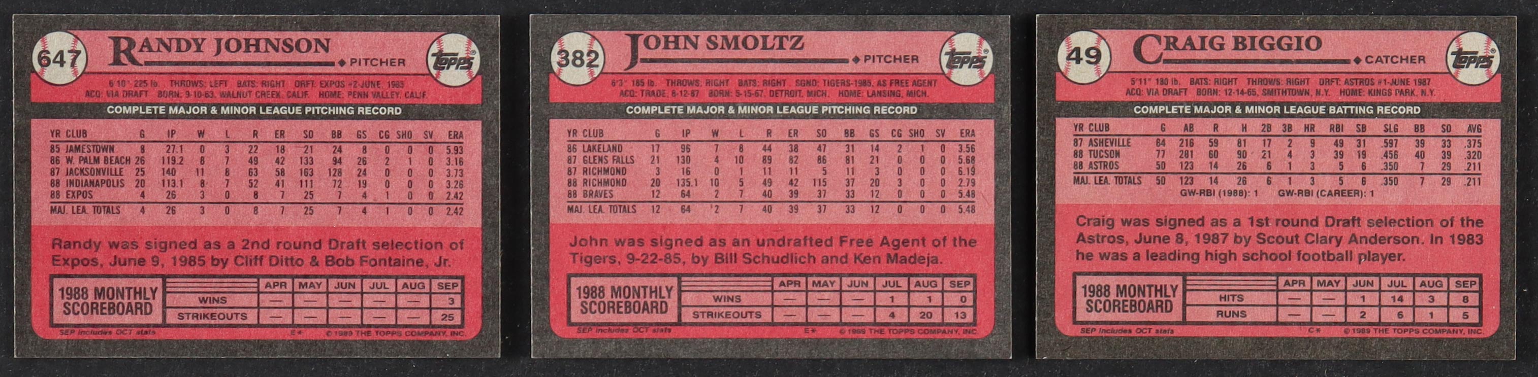 1989 Topps Baseball Complete Set of (792) Cards with Craig Biggio #49 RC, Randy Johnson #647 RC, John Smoltz #382 at PristineAuction.com 1989 Topps Baseball Complete Set of (792) Cards with Craig Biggio #49 RC, Randy Johnson #647 RC, John Smoltz #382 at PristineAuction.com