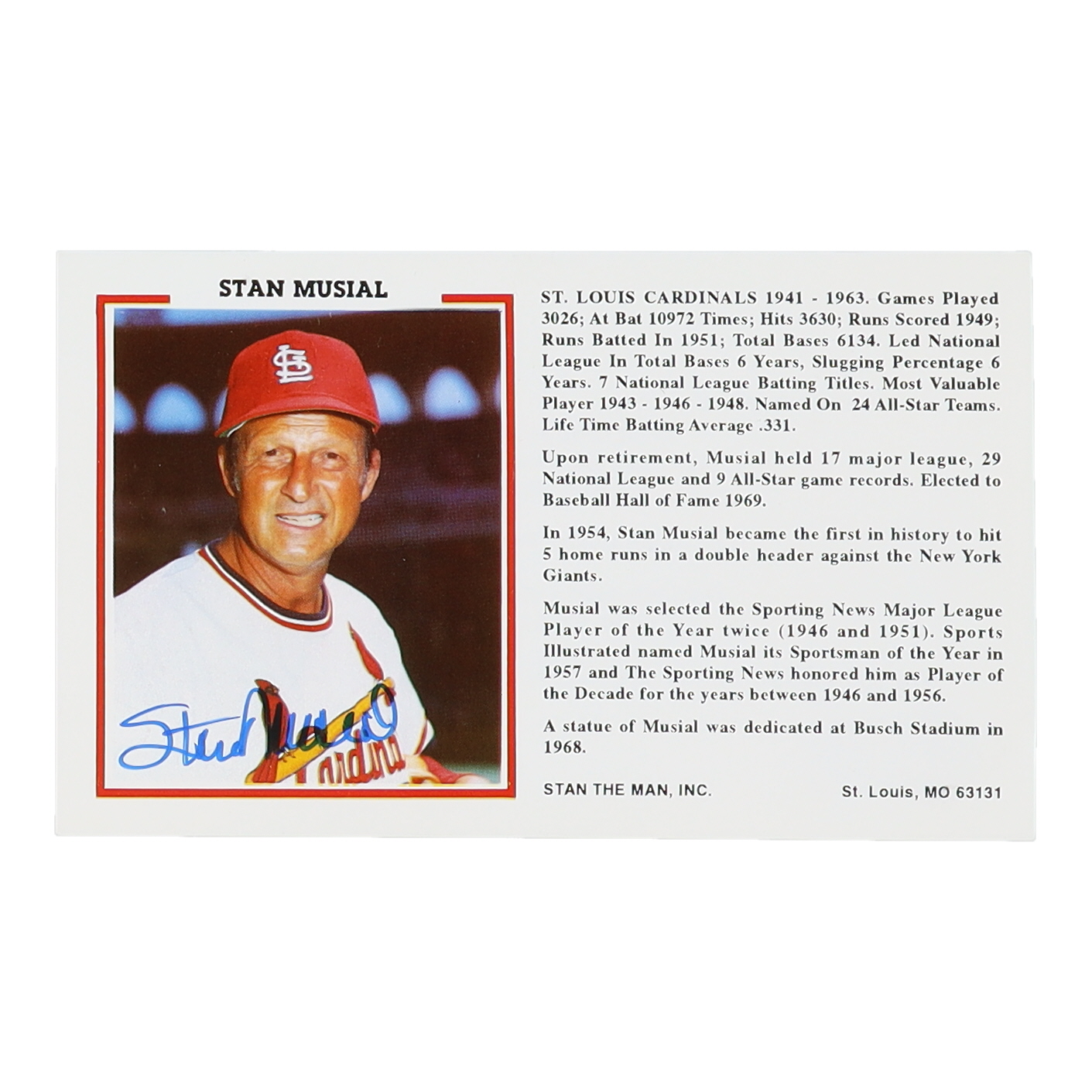 Stan Musial Signed Cardinals Postcard (Beckett) at PristineAuction.com Stan Musial Signed Cardinals Postcard (Beckett) at PristineAuction.com