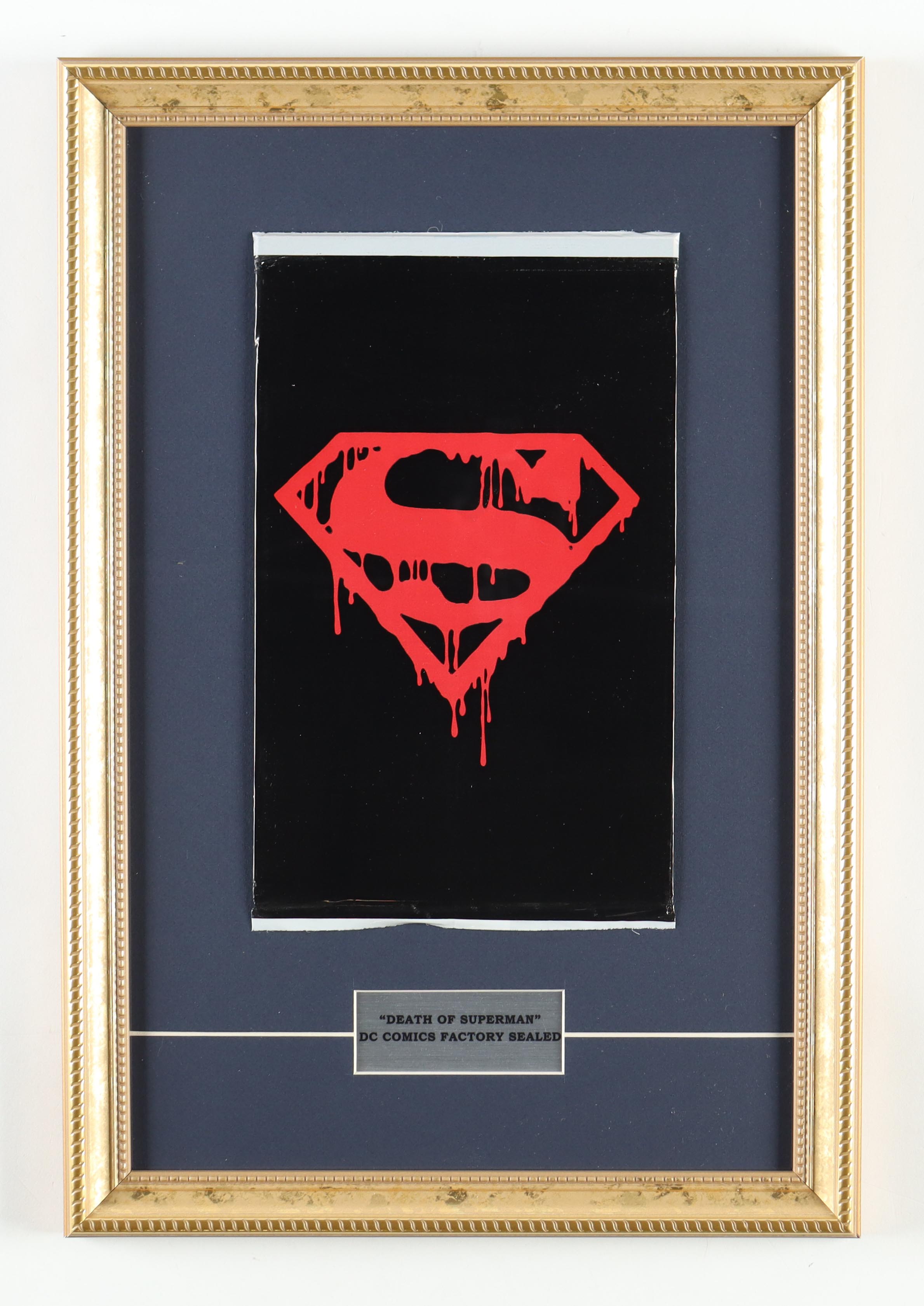 1992 "The Death of Superman" Memorial Issue #75 DC 13x19 Custom Framed Factory Sealed Comic Book at PristineAuction.com 1992 "The Death of Superman" Memorial Issue #75 DC 13x19 Custom Framed Factory Sealed Comic Book at PristineAuction.com