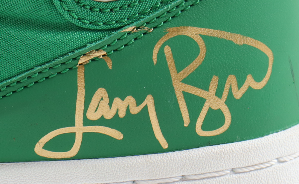 Larry Bird Signed Converse Special Edition 1984 Celtics Championship Shoe With Name Plaque Stand (PSA) at PristineAuction.com Larry Bird Signed Converse Special Edition 1984 Celtics Championship Shoe With Name Plaque Stand (PSA) at PristineAuction.com