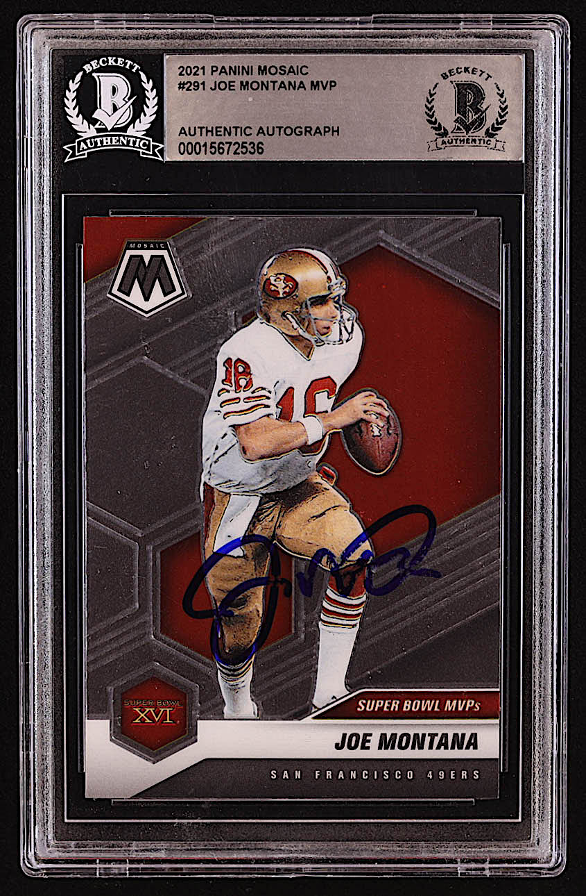 Joe Montana Signed 2021 Panini Mosaic #291 MVP (BGS) at PristineAuction.com Joe Montana Signed 2021 Panini Mosaic #291 MVP (BGS) at PristineAuction.com