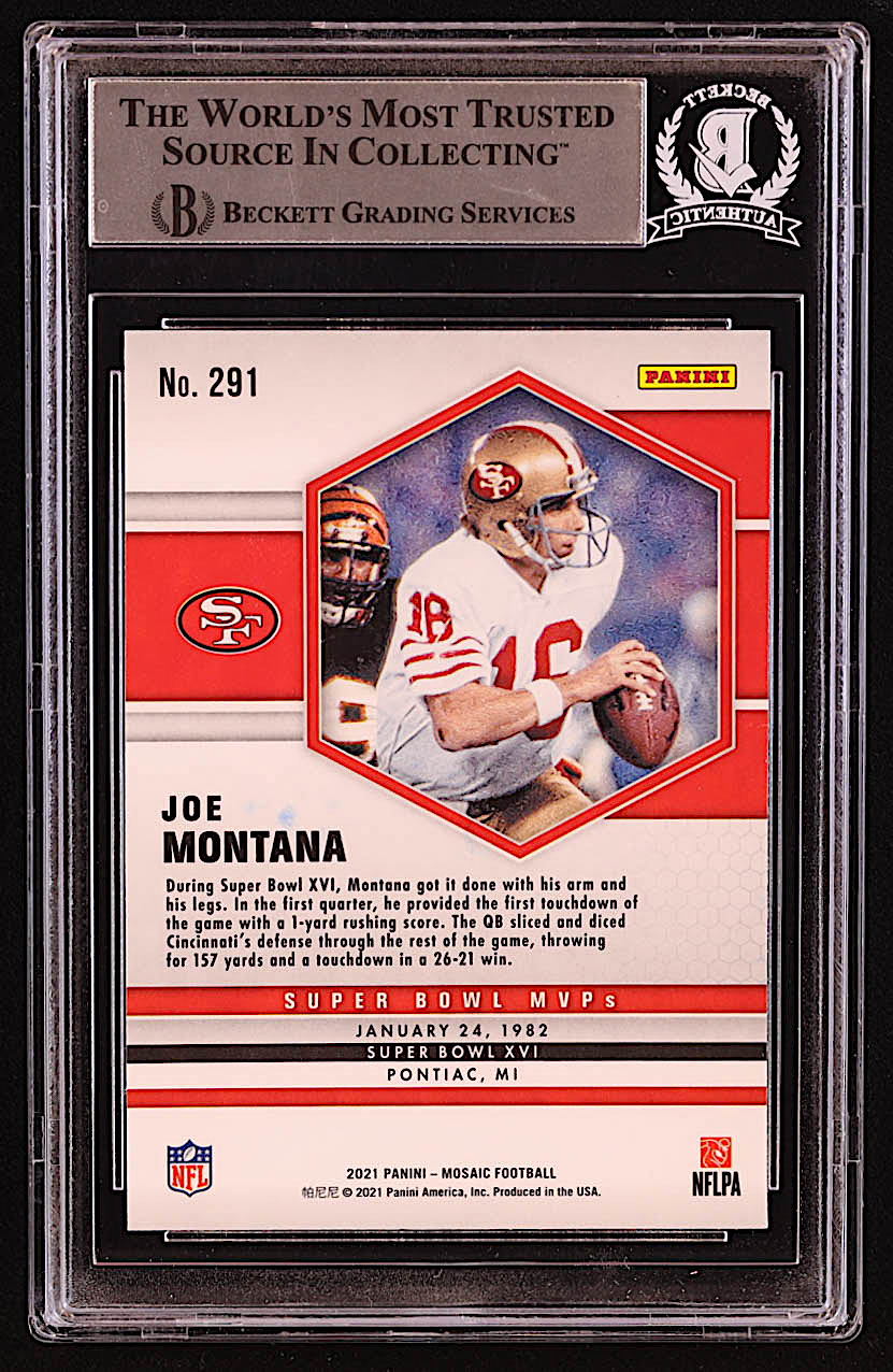Joe Montana Signed 2021 Panini Mosaic #291 MVP (BGS) at PristineAuction.com Joe Montana Signed 2021 Panini Mosaic #291 MVP (BGS) at PristineAuction.com