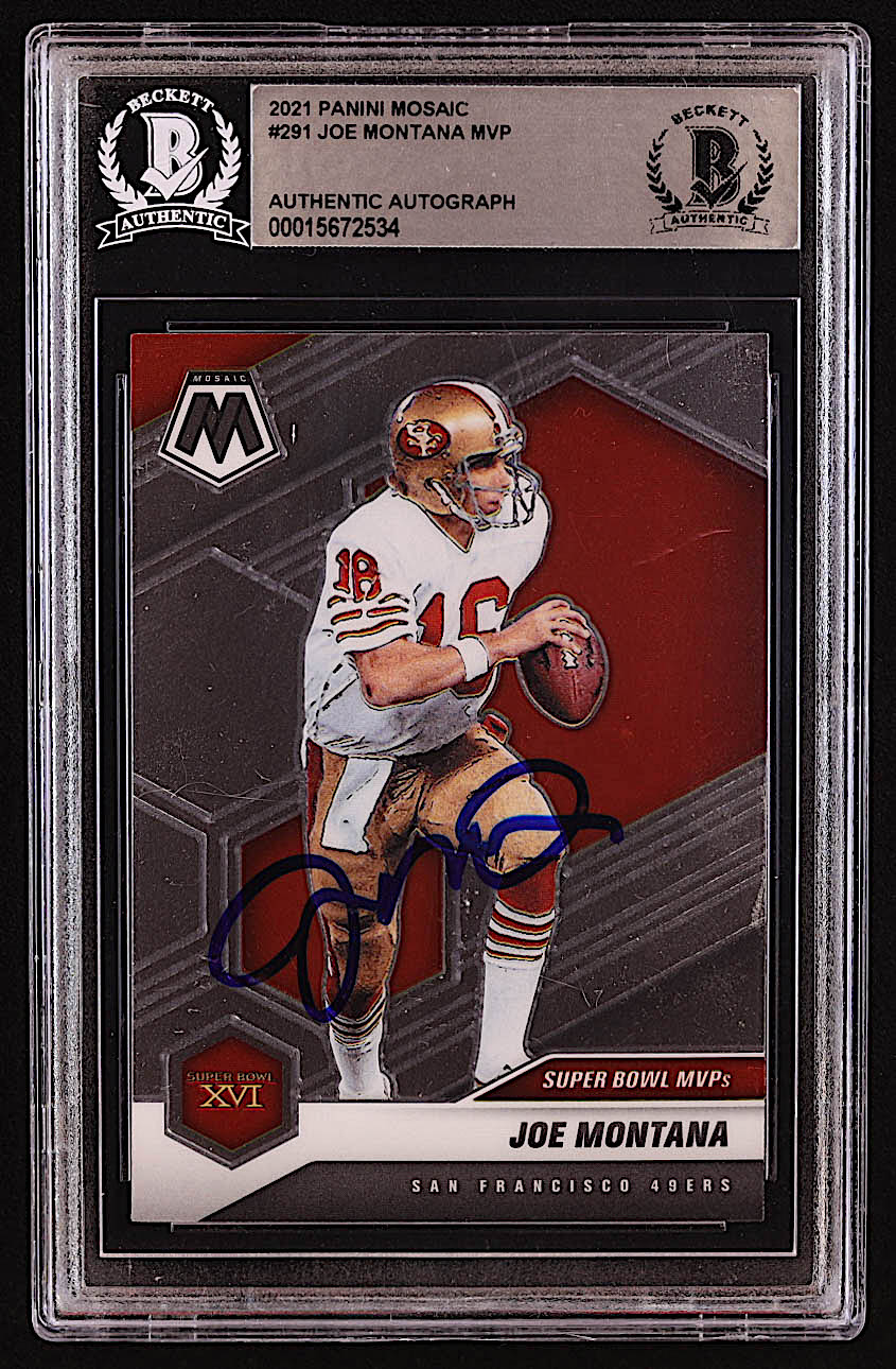 Joe Montana Signed 2021 Panini Mosaic #291 MVP (BGS) at PristineAuction.com Joe Montana Signed 2021 Panini Mosaic #291 MVP (BGS) at PristineAuction.com