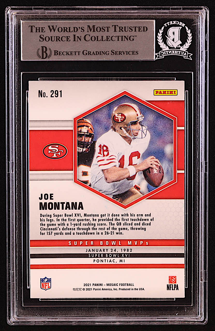 Joe Montana Signed 2021 Panini Mosaic #291 MVP (BGS) at PristineAuction.com Joe Montana Signed 2021 Panini Mosaic #291 MVP (BGS) at PristineAuction.com